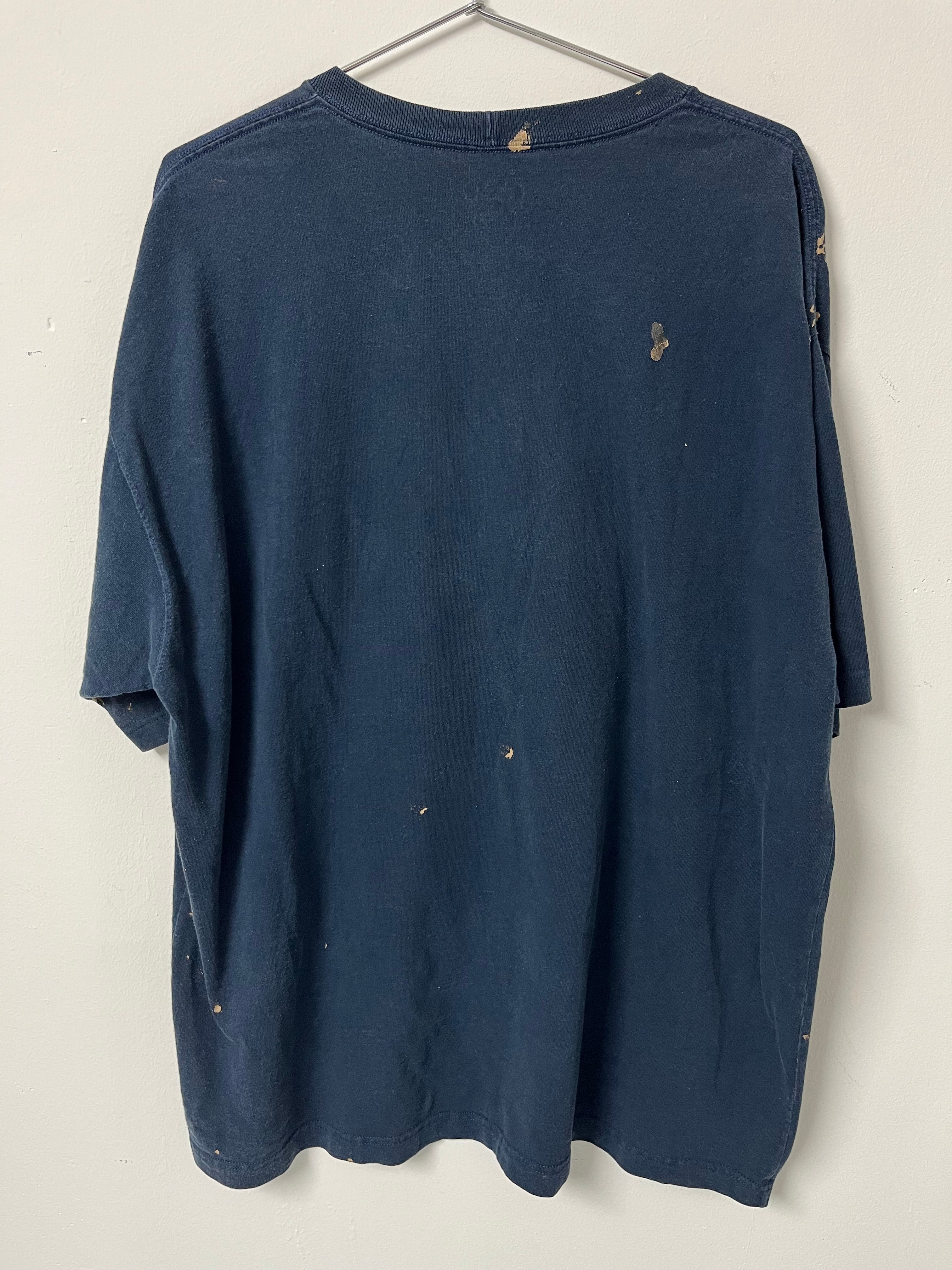 Sun Faded Dyed Navy Pocket T-Shirt Single Stitch - S – Sumshitifound