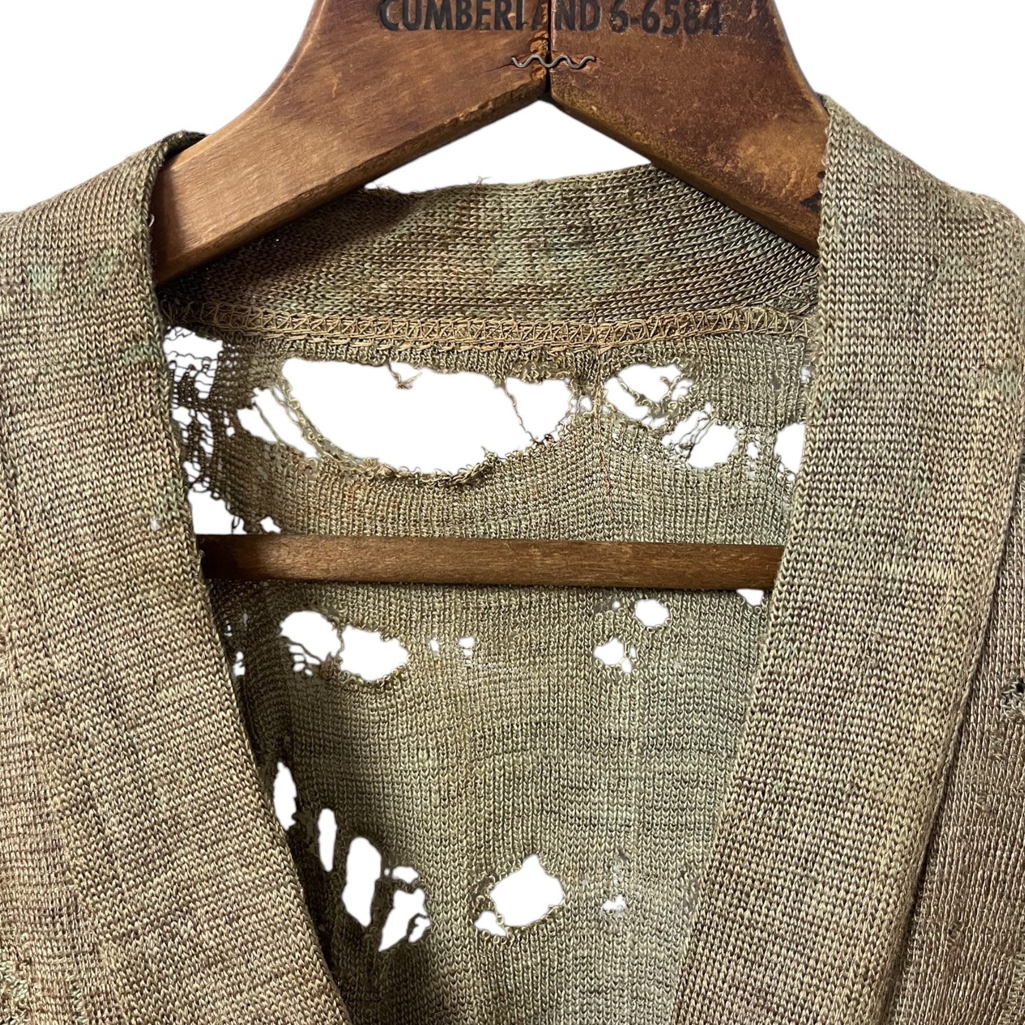 1940s Extensively Thrashed Wool Cardigan - Olive Drab - S