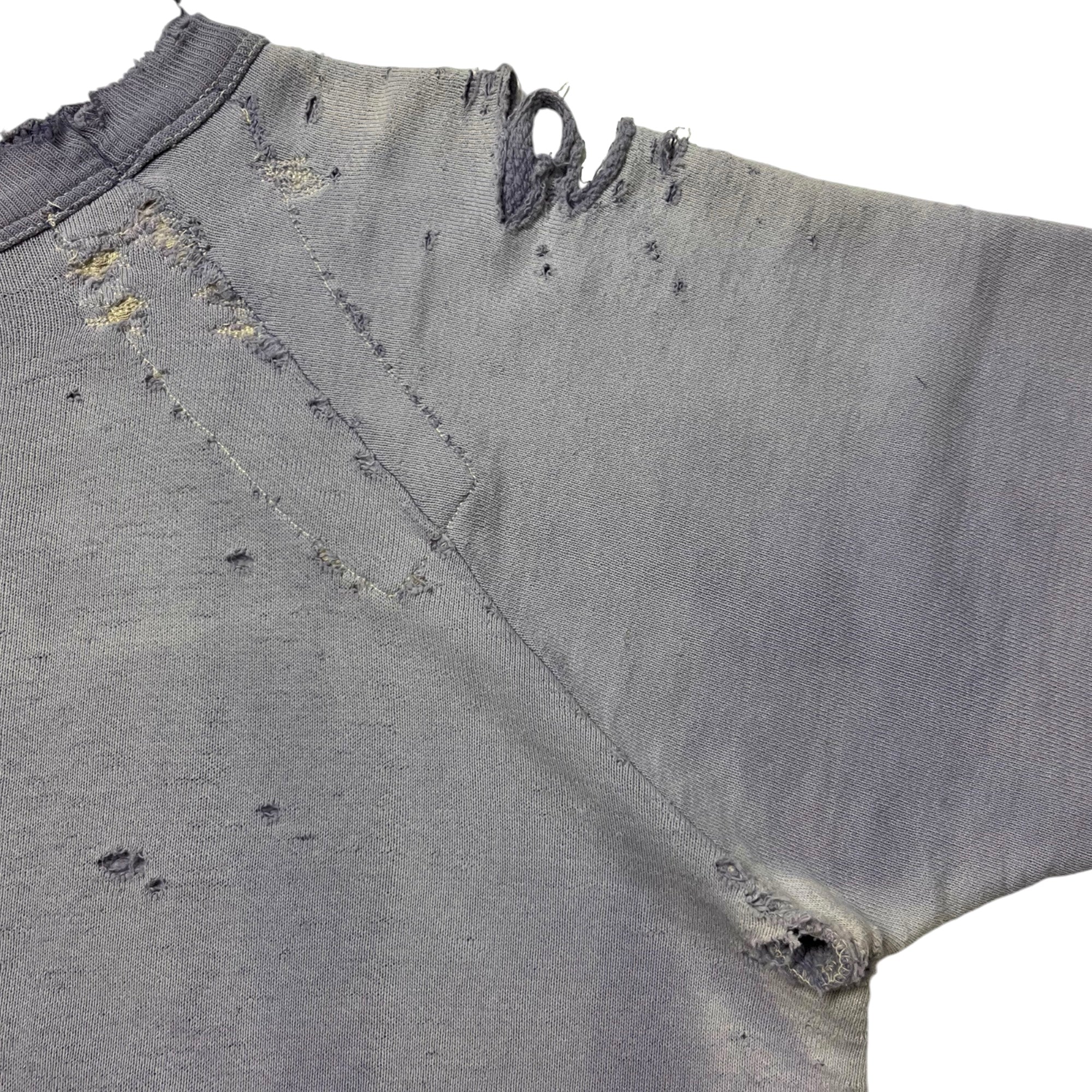 1950s Distressed & Repaired Crewneck Short-Sleeve Sweatshirt - Sun Faded Lavender - S