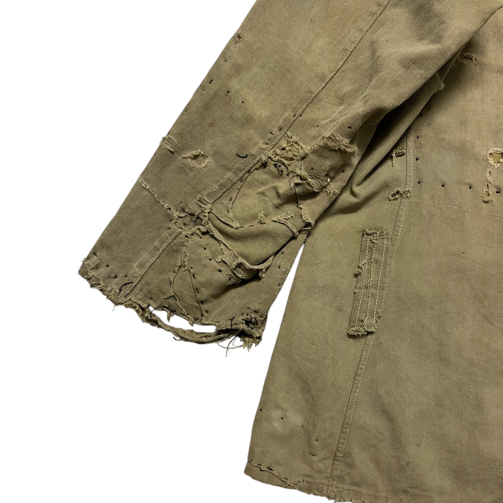 1940s Distressed & Repaired Military Bush Jacket - Khaki/Light Drab - S