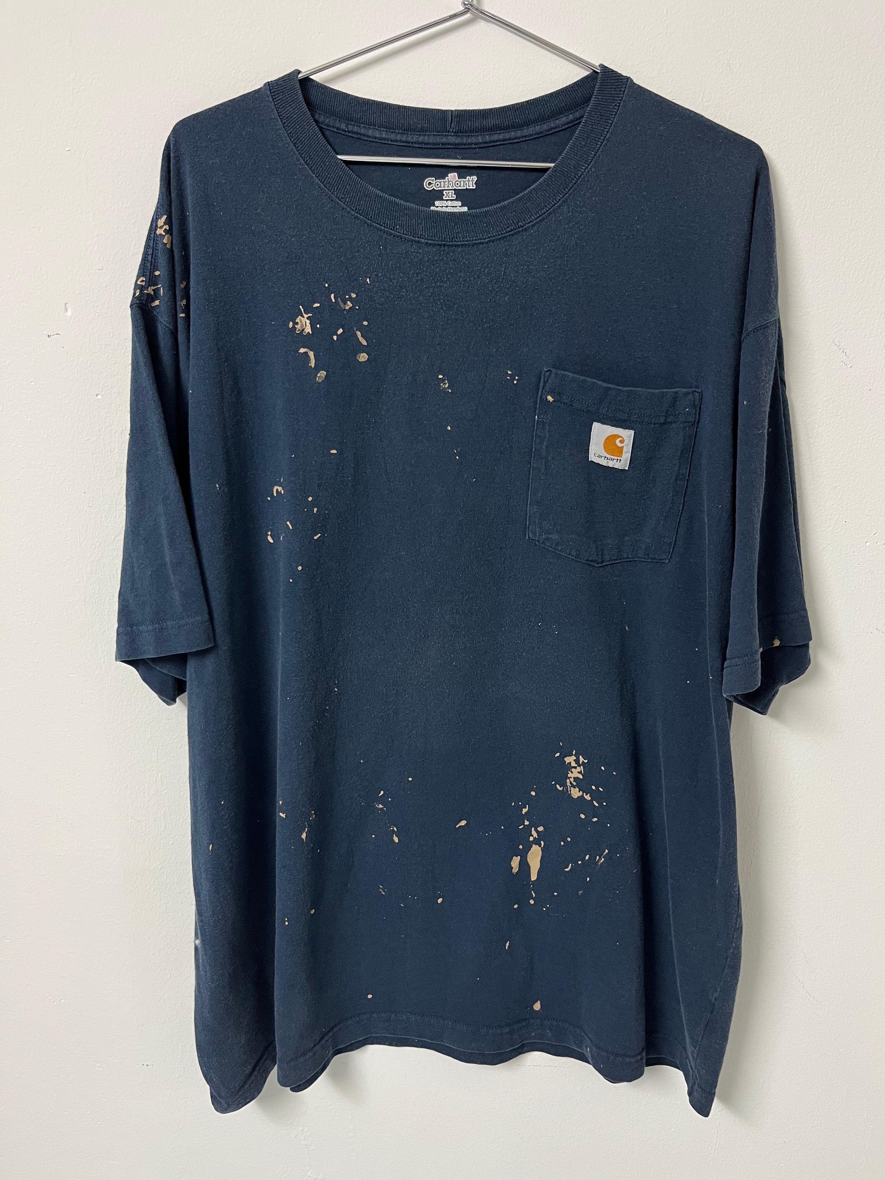 Vintage Carhartt Paint Distressed Pocket T-Shirt - Faded Navy - XL/XXL