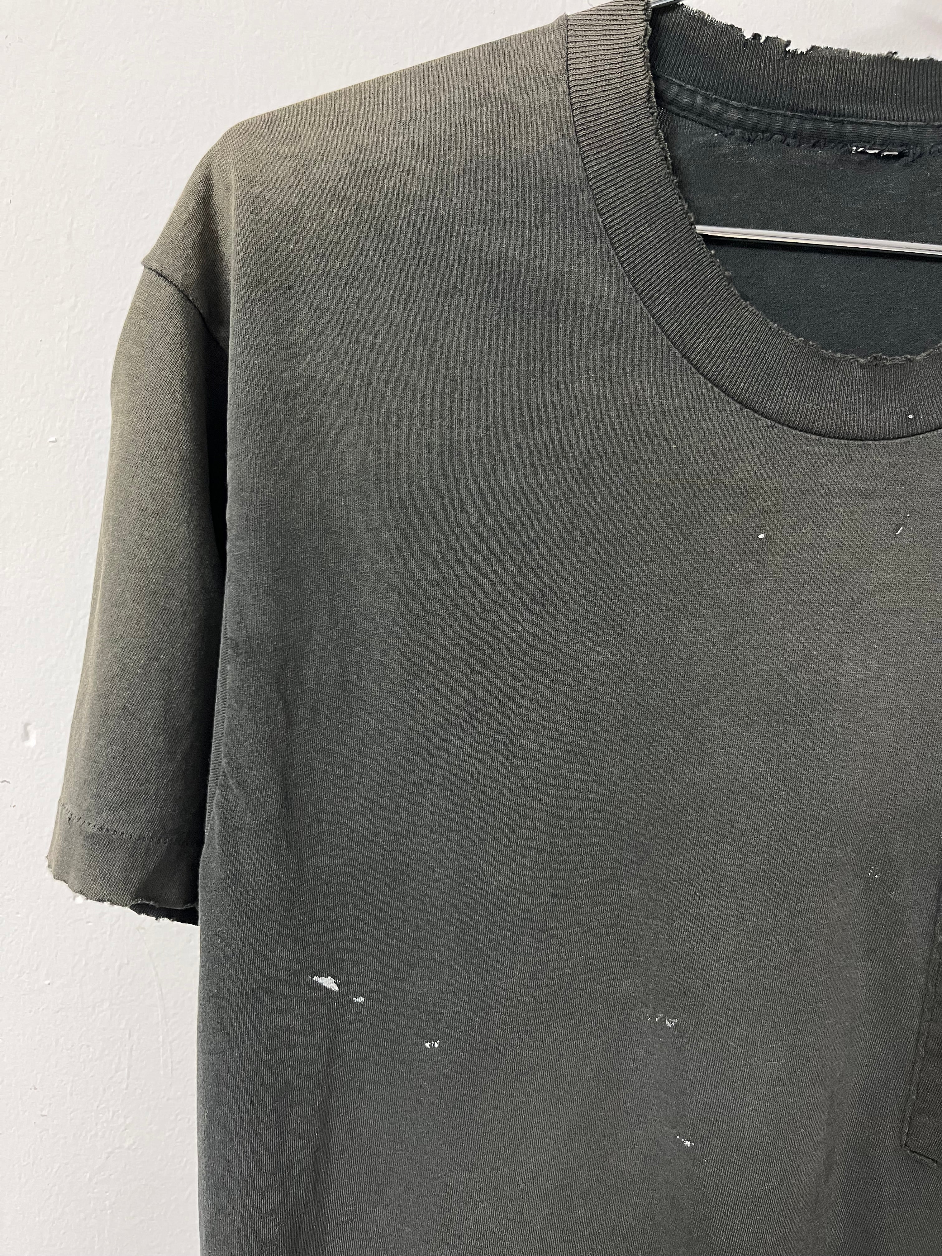 1980s Distressed Selvedge Pocket T-Shirt - Faded Black - L