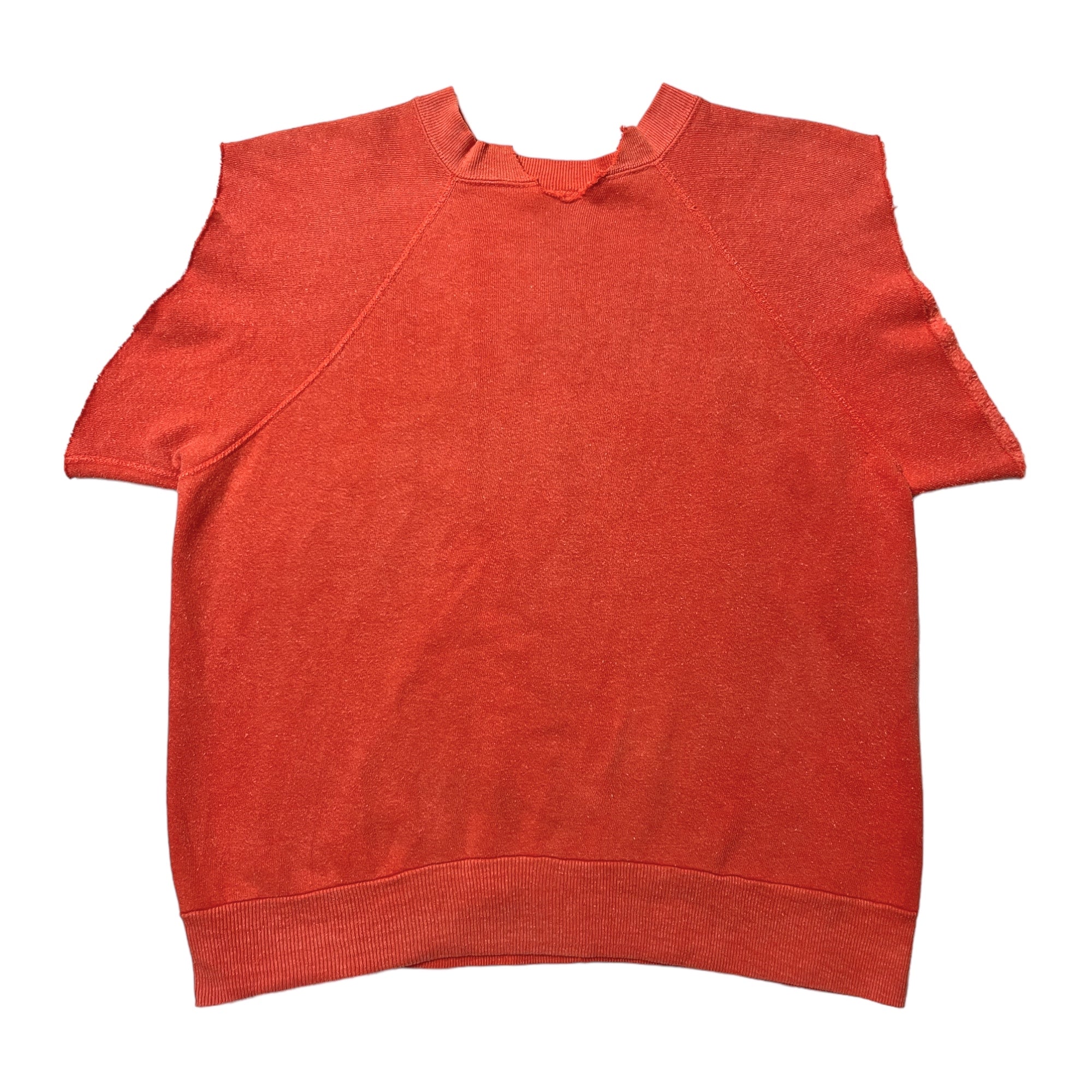1970s Cutoff Raglan Crewneck Sweatshirt - Faded Orange - S/M