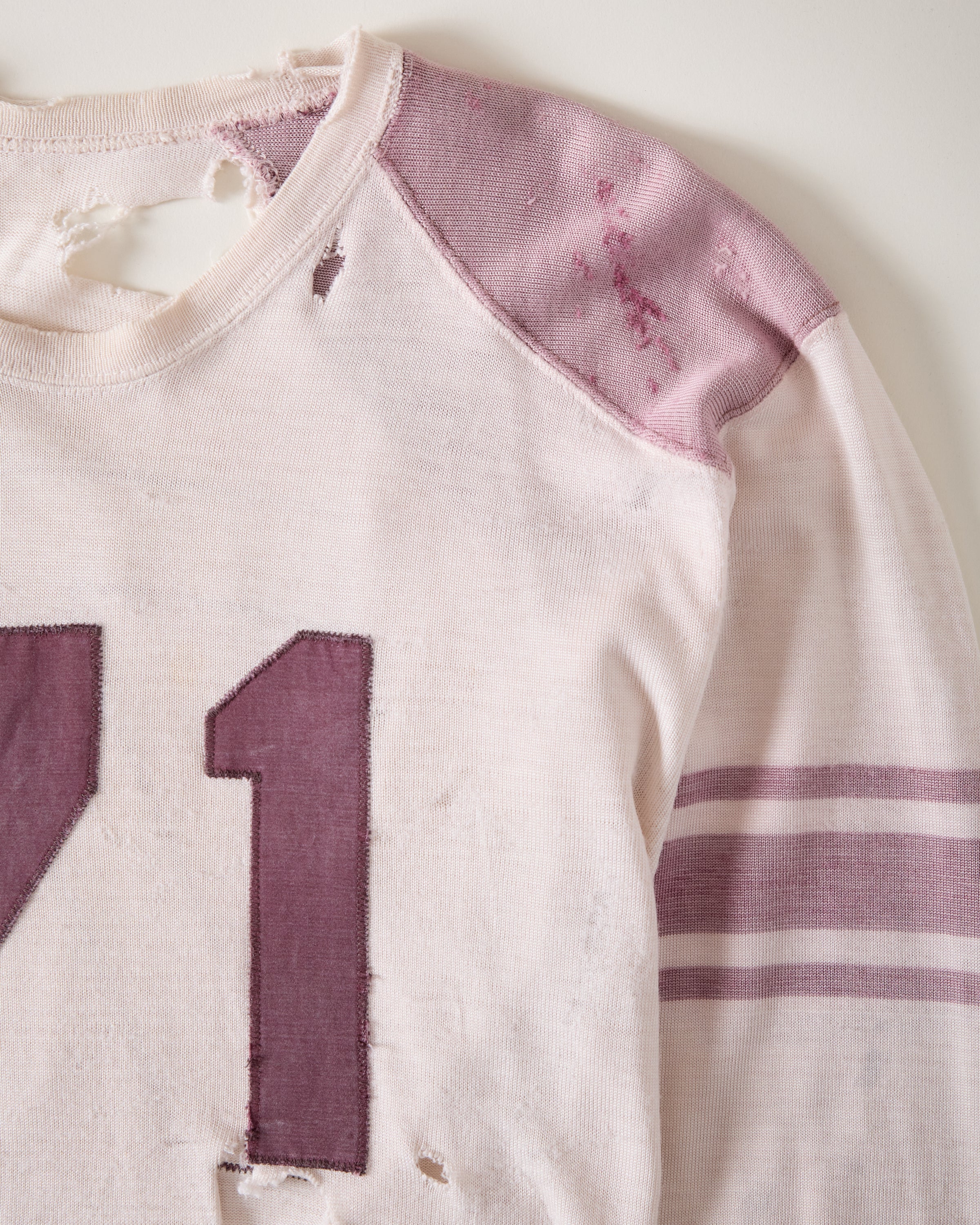 1950s Distressed Rawlings ‘Ra-Tex’ Football Shirt - Eccru/Faded Plum - L