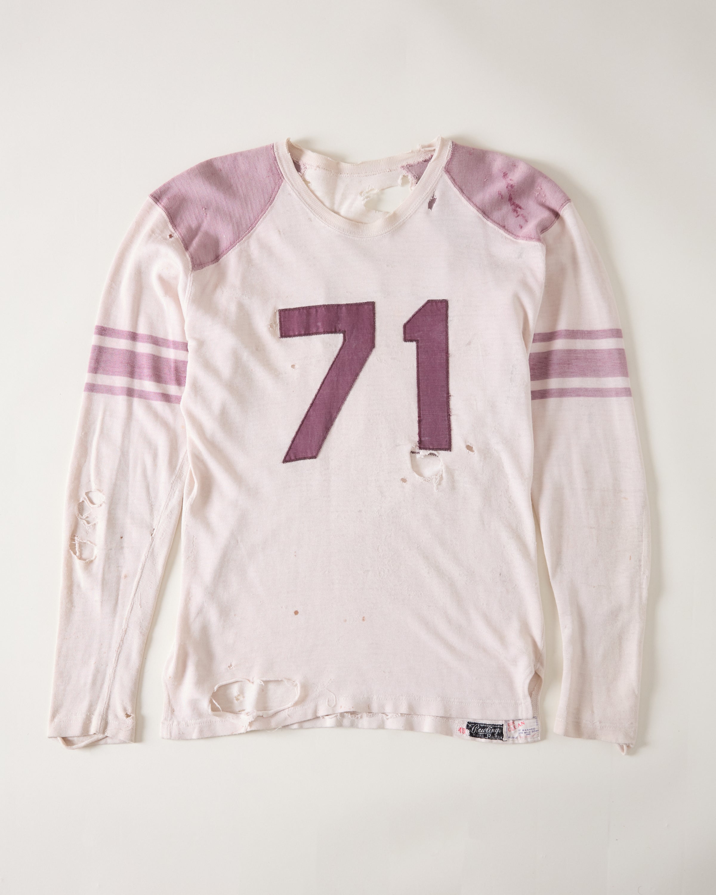 1950s Distressed Rawlings ‘Ra-Tex’ Football Shirt - Eccru/Faded Plum - L