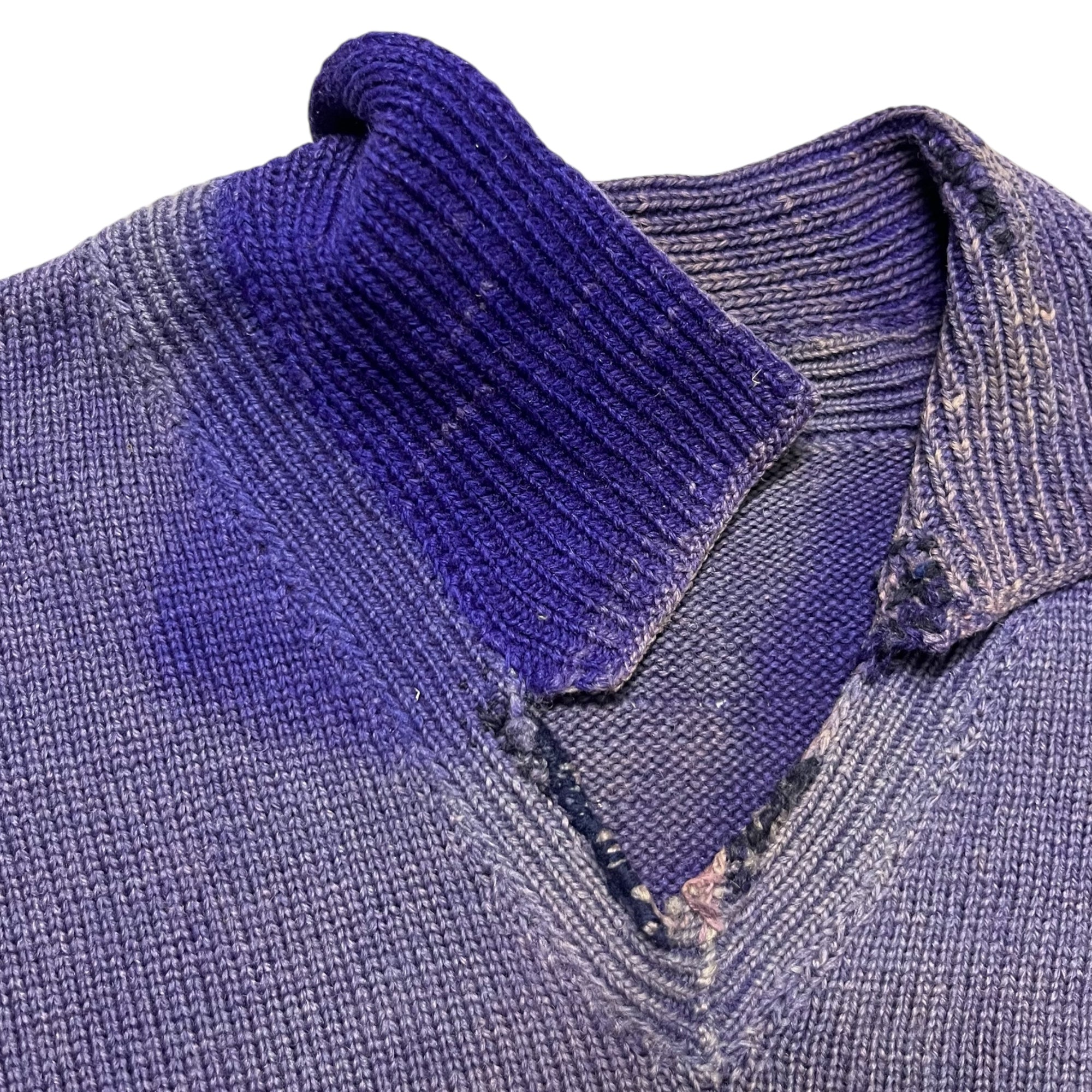 1930s Sun Drenched French Collared Knit With Extensive Repairs - Bluish Purple - S