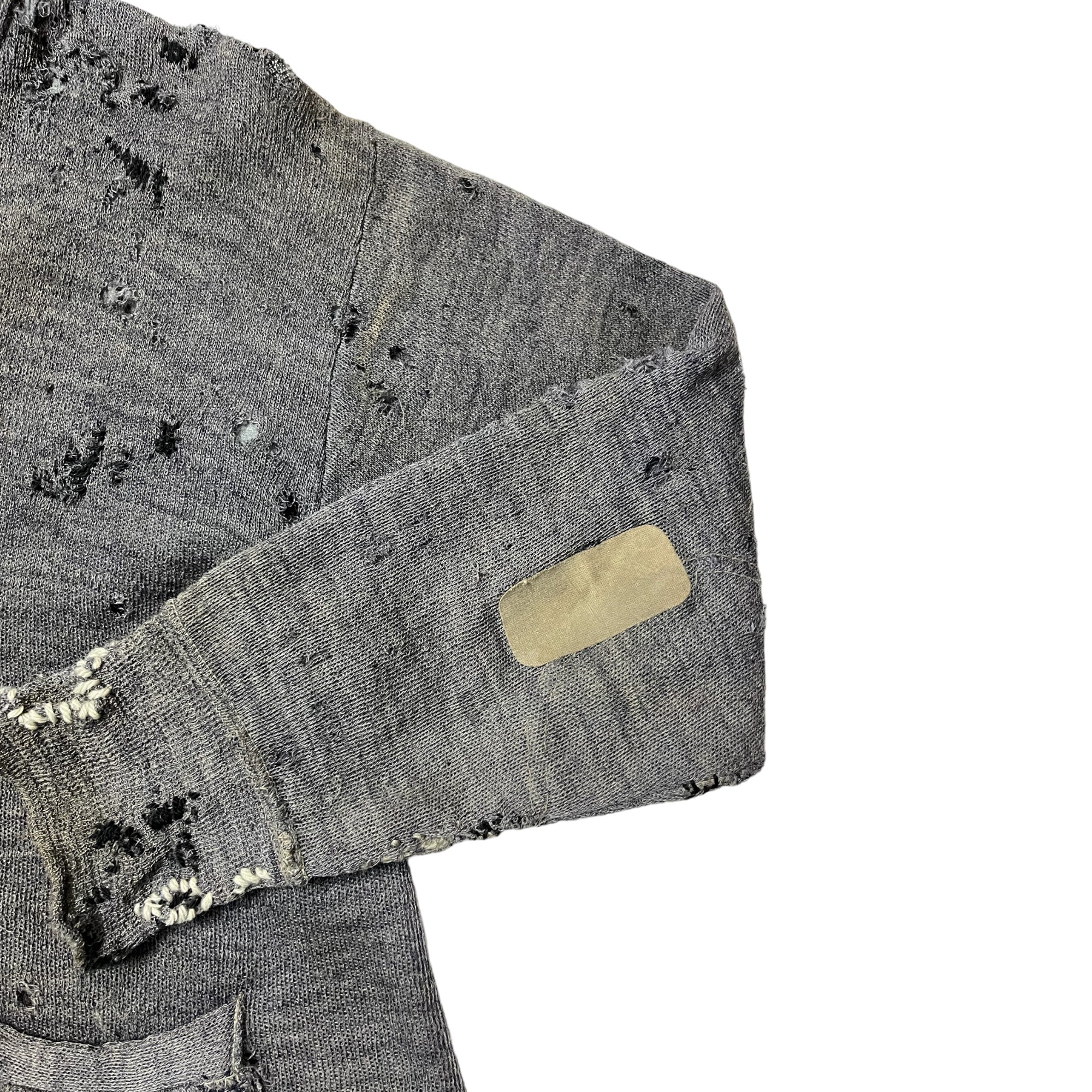 1950s Distressed Wool Cardigan With Extensive Repairs and Darning - Stone Grey - S