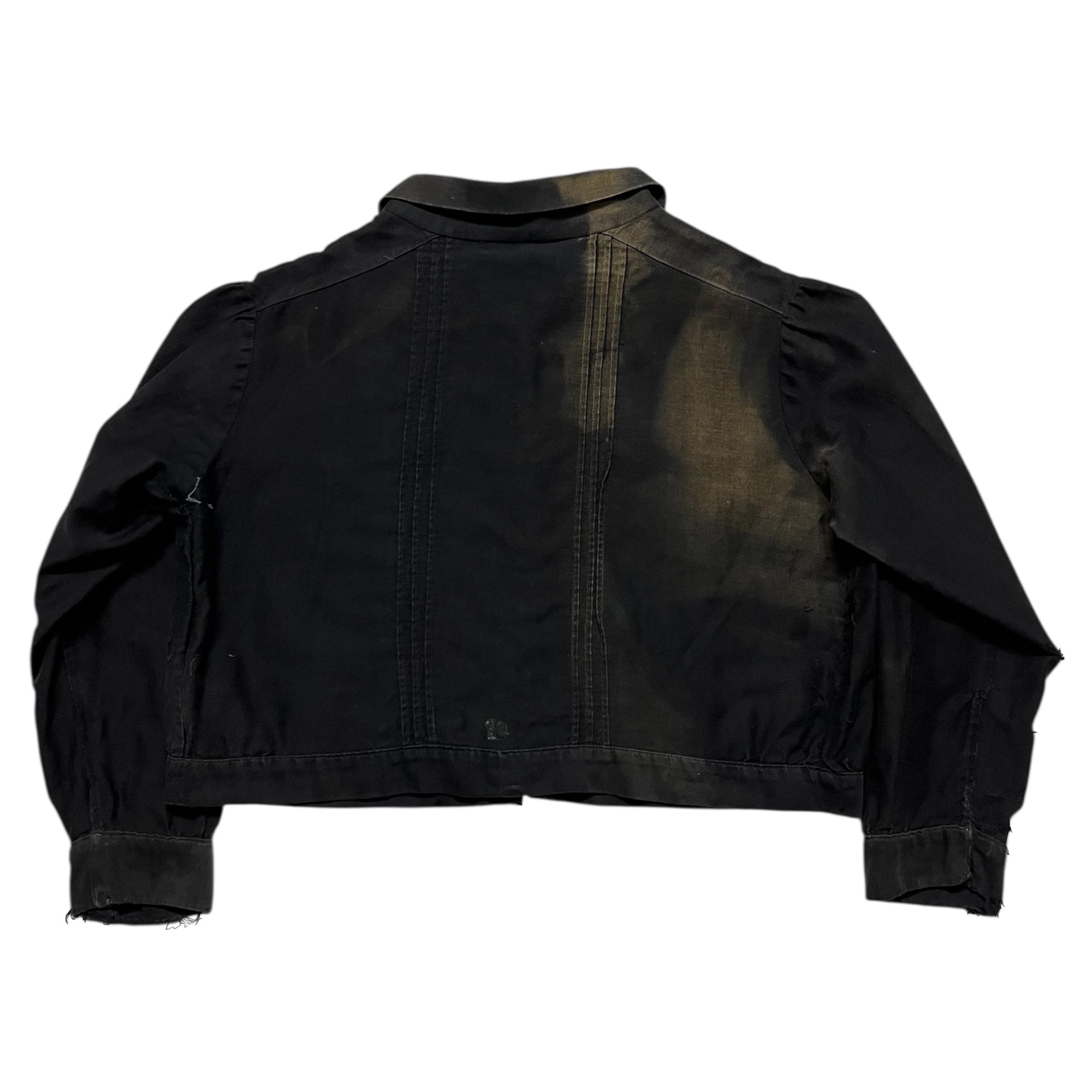 1920s French Satin Fermier Cropped Pleated Sun Faded Jacket - Faded Black - S/M