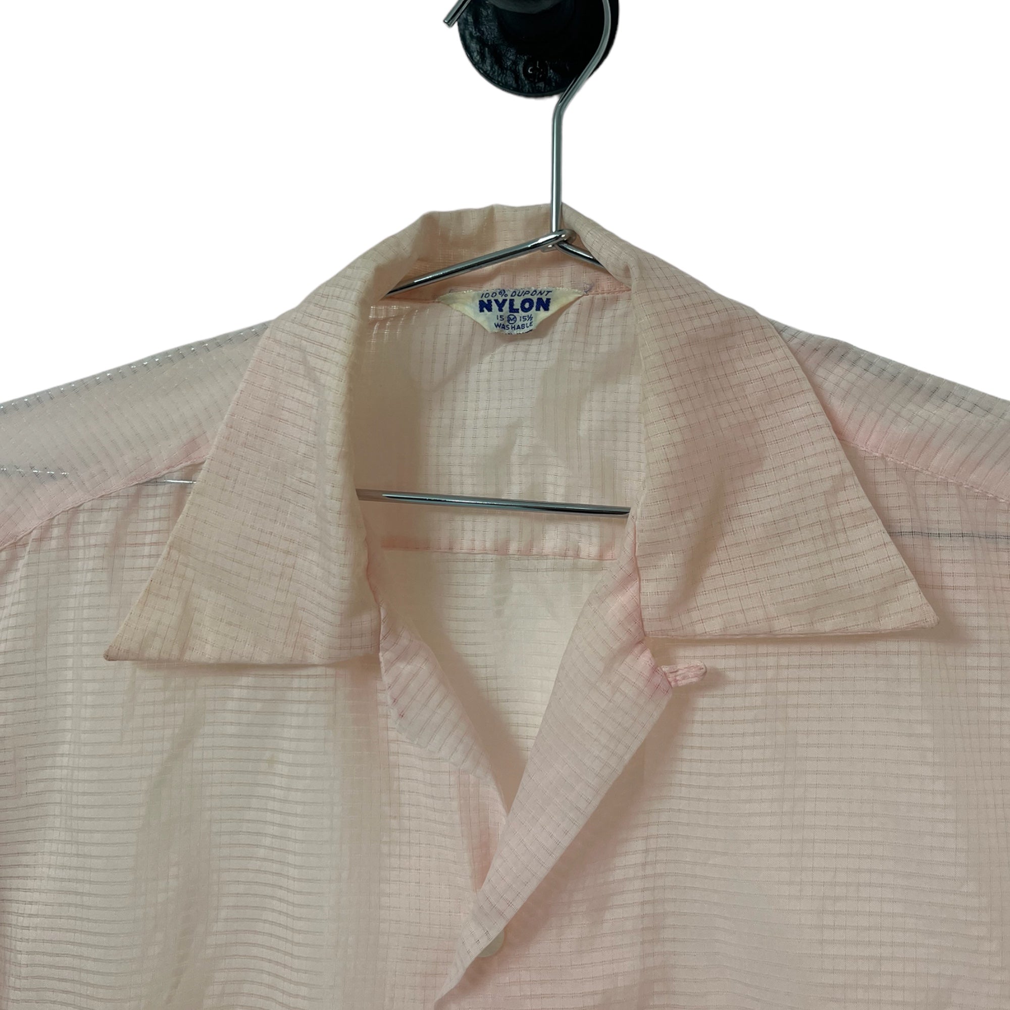 1950s DuPont Nylon Sheer/Translucent Loop Collar Shirt - Baby Pink - M