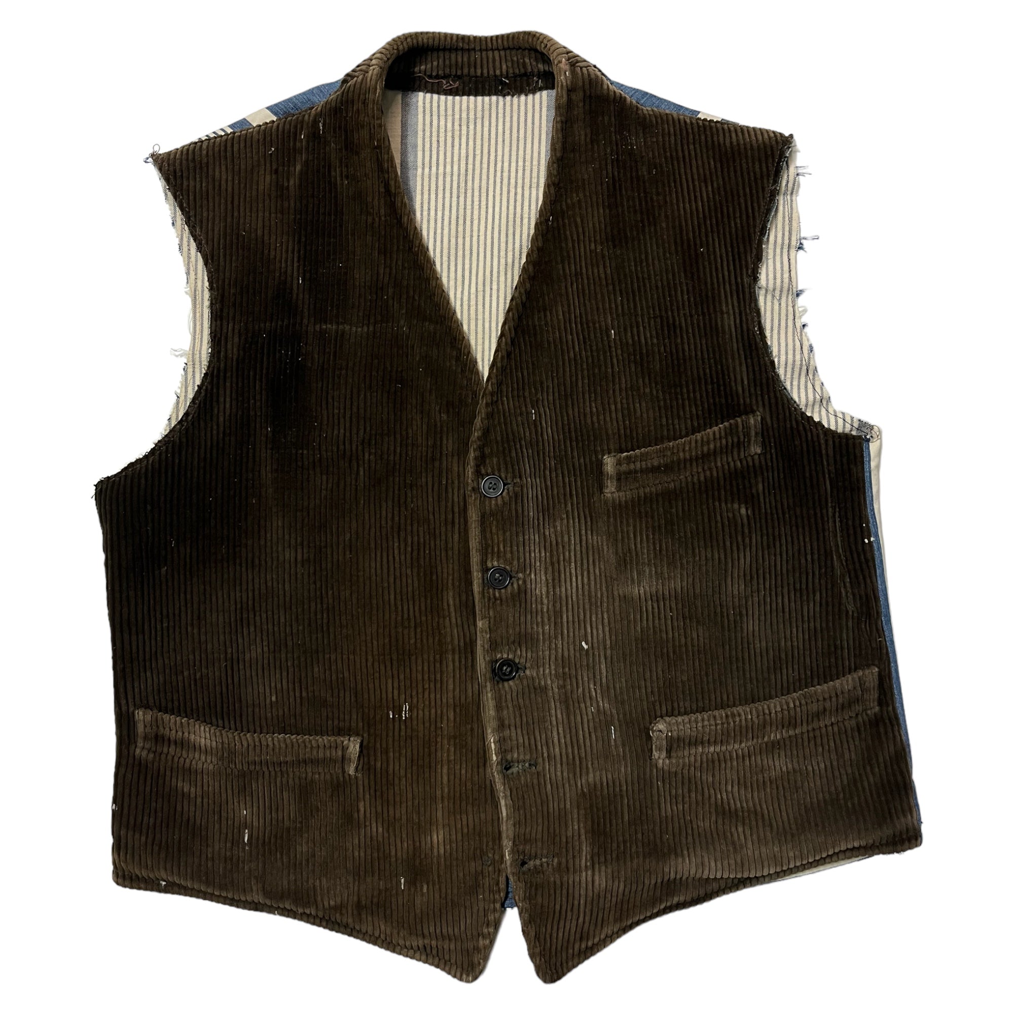 1920s/30s French Corduroy Vest with Replaced ‘Napkin’ Back - Coffee Brown - S