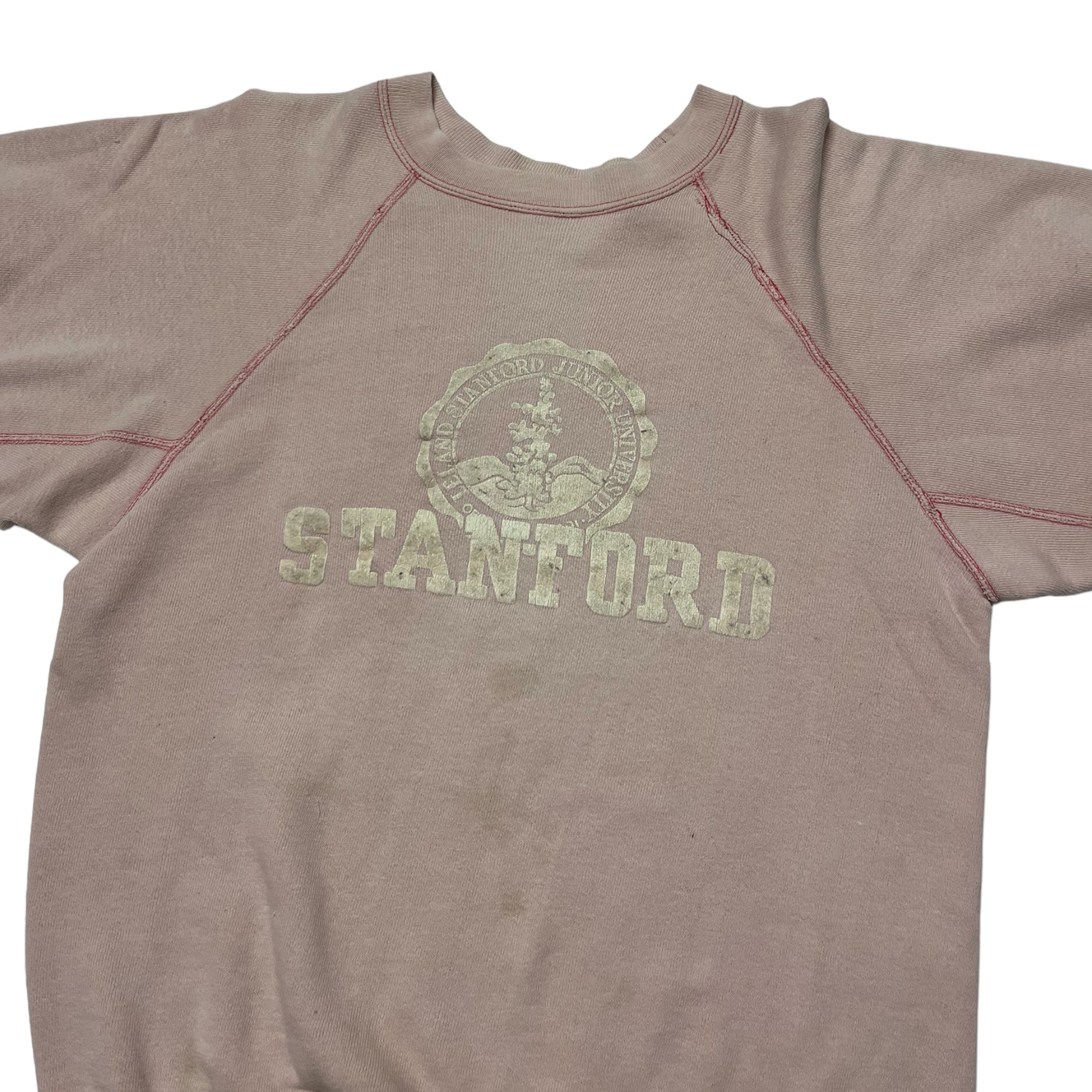 1960s Flock Print Stanford Collegiate Sweatshirt - Faded Pink - M/L