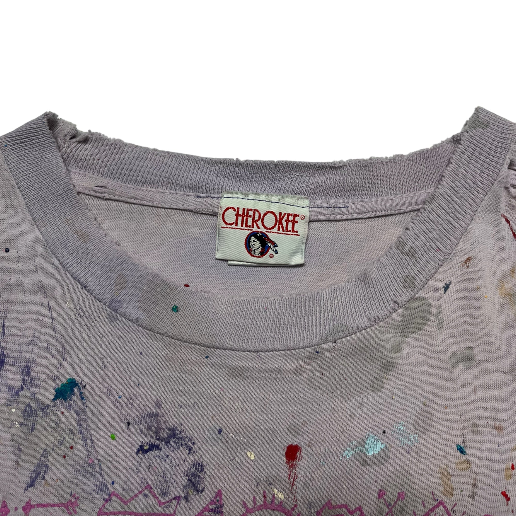 ‘90s Distressed Heavily Painted T-Shirt - Faded Lavender/Multicolor - M/L