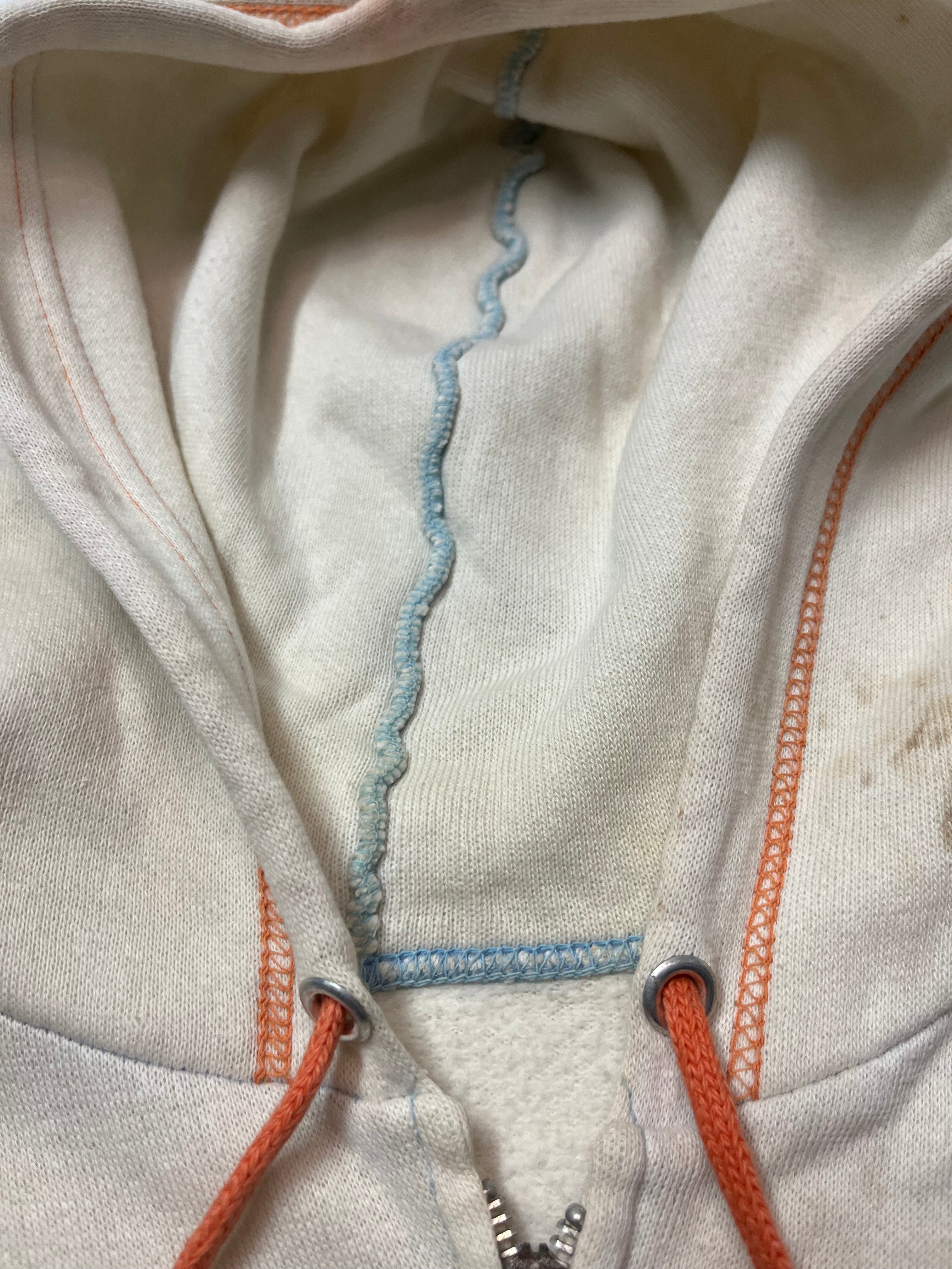 1960s Zip-Up Contrast Stitch Sweatshirt - Cream/Bleached/Orange/Blue - XS/S