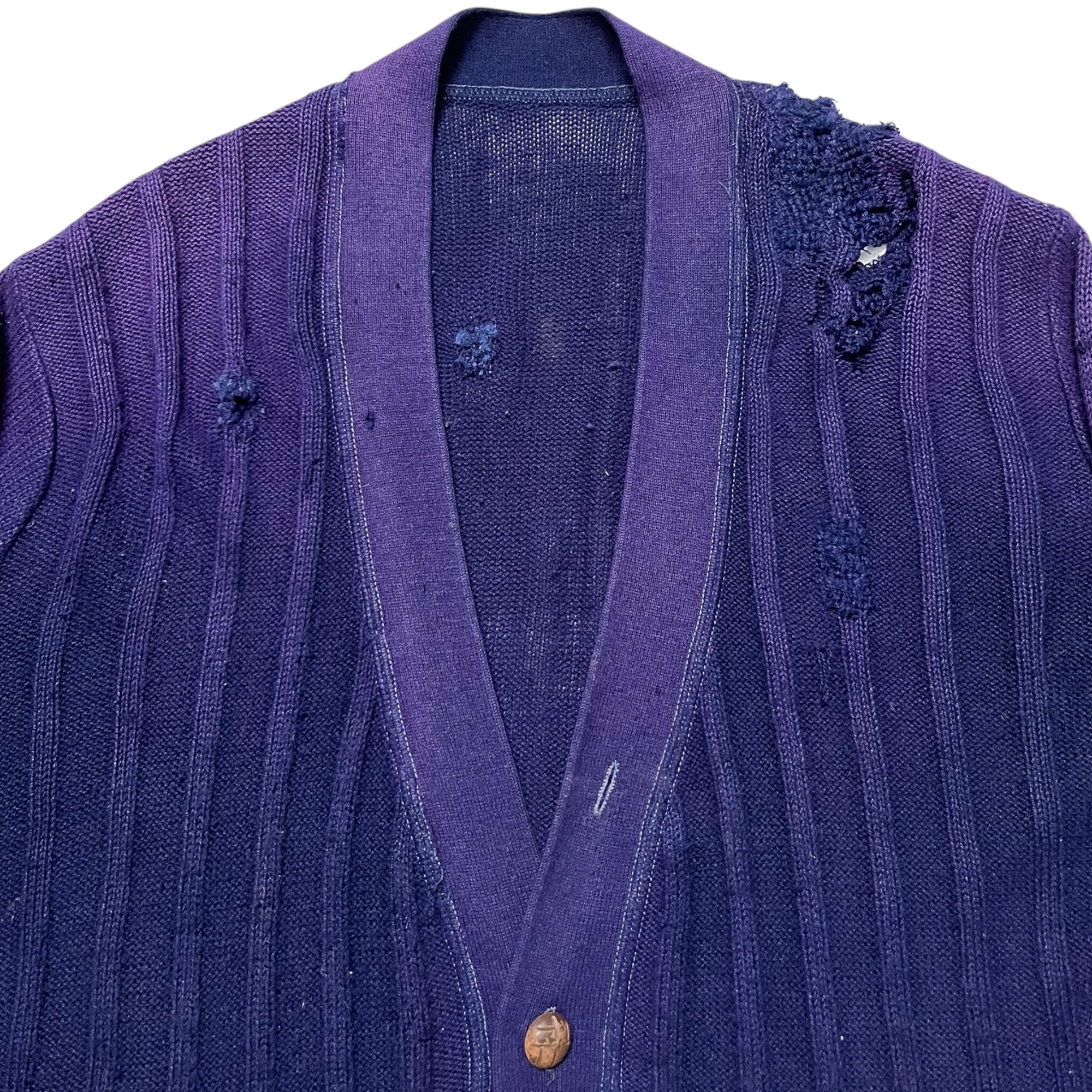 1940s/50s Sun Faded Cardigan With Darned Repairs - Faded Vivid Purple - M