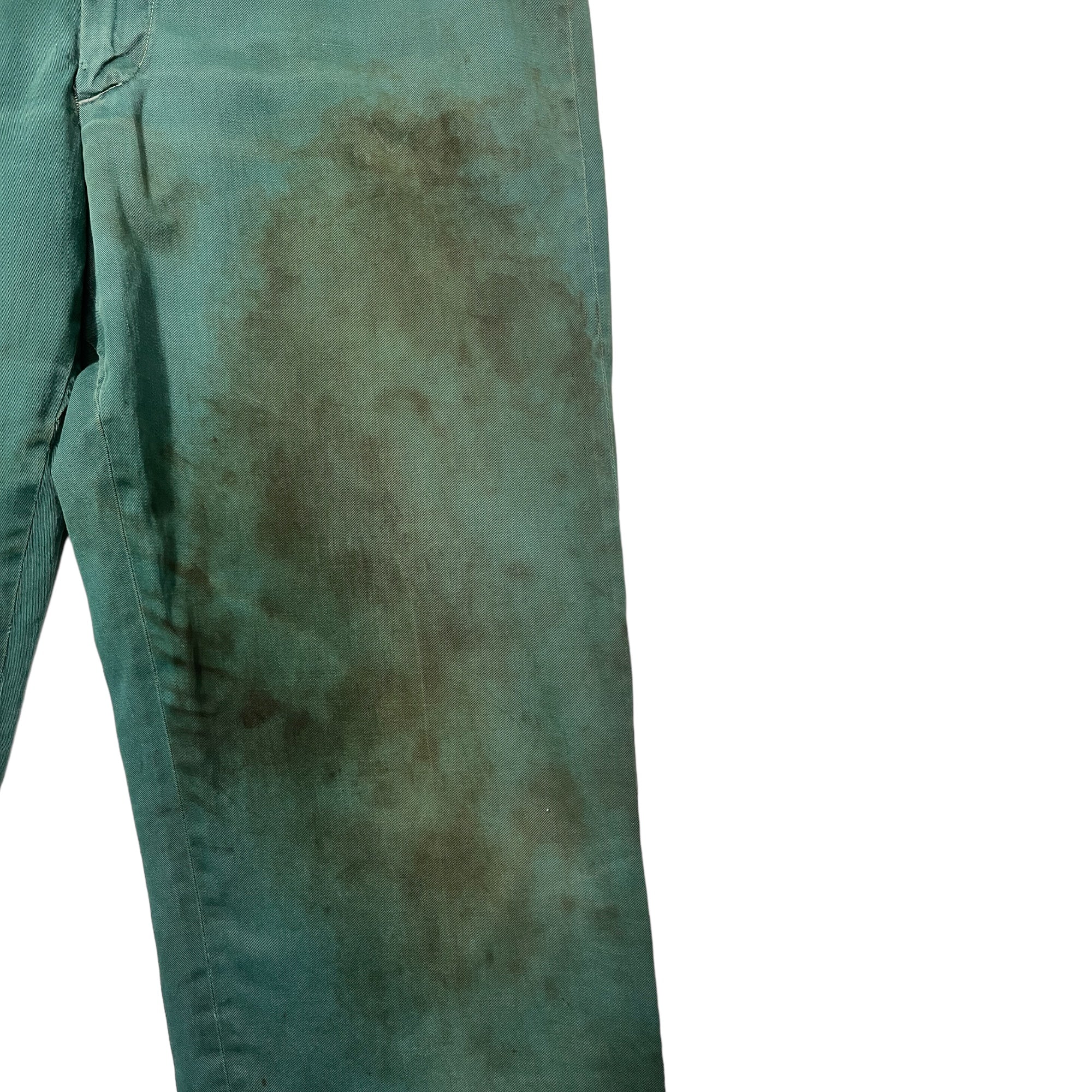 1950s Distressed Hercules Work Trousers - Faded Green - 36x32