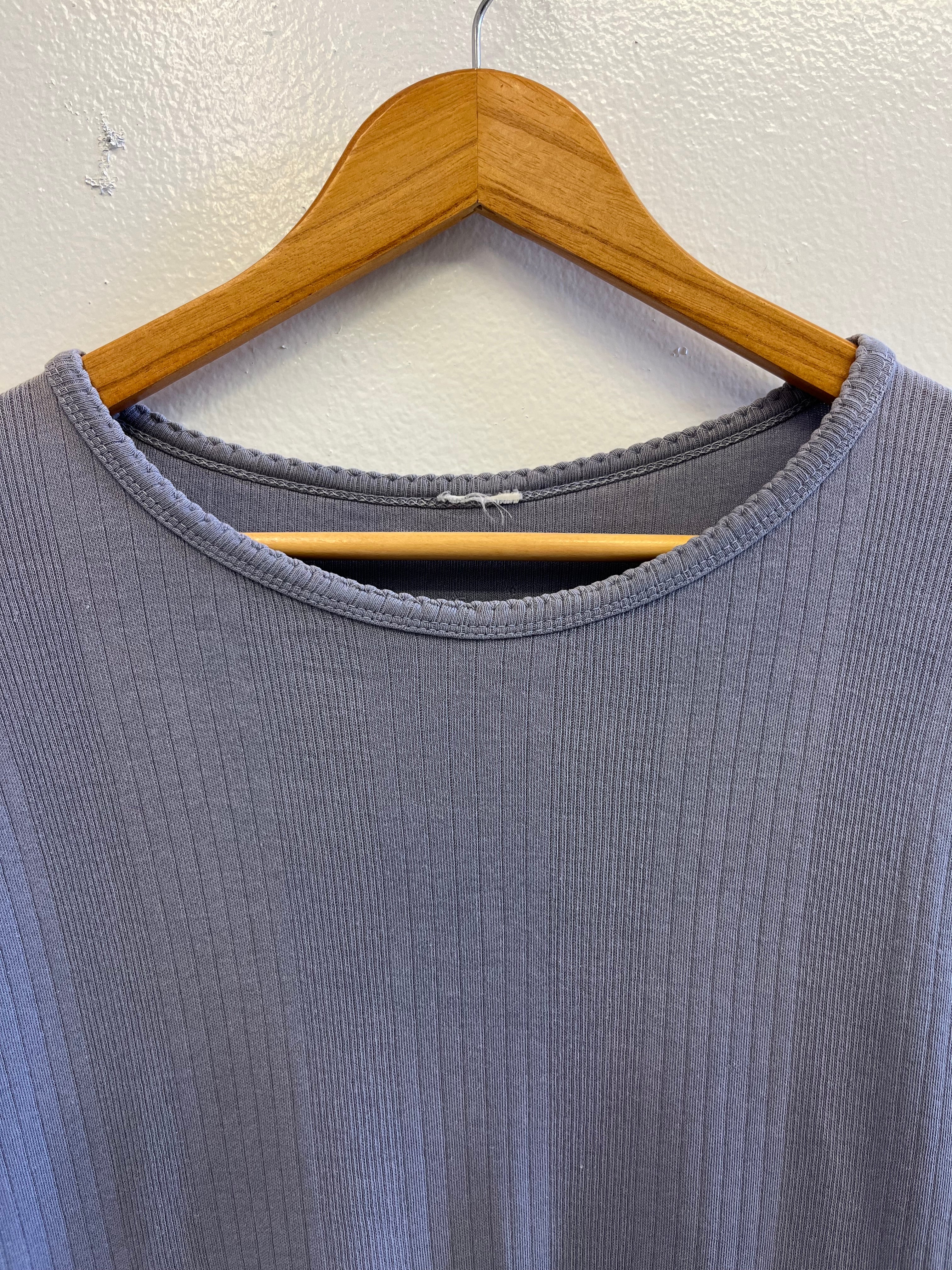 1960s French Ribbed Work T-Shirt - Faded Cornflower Blue - L