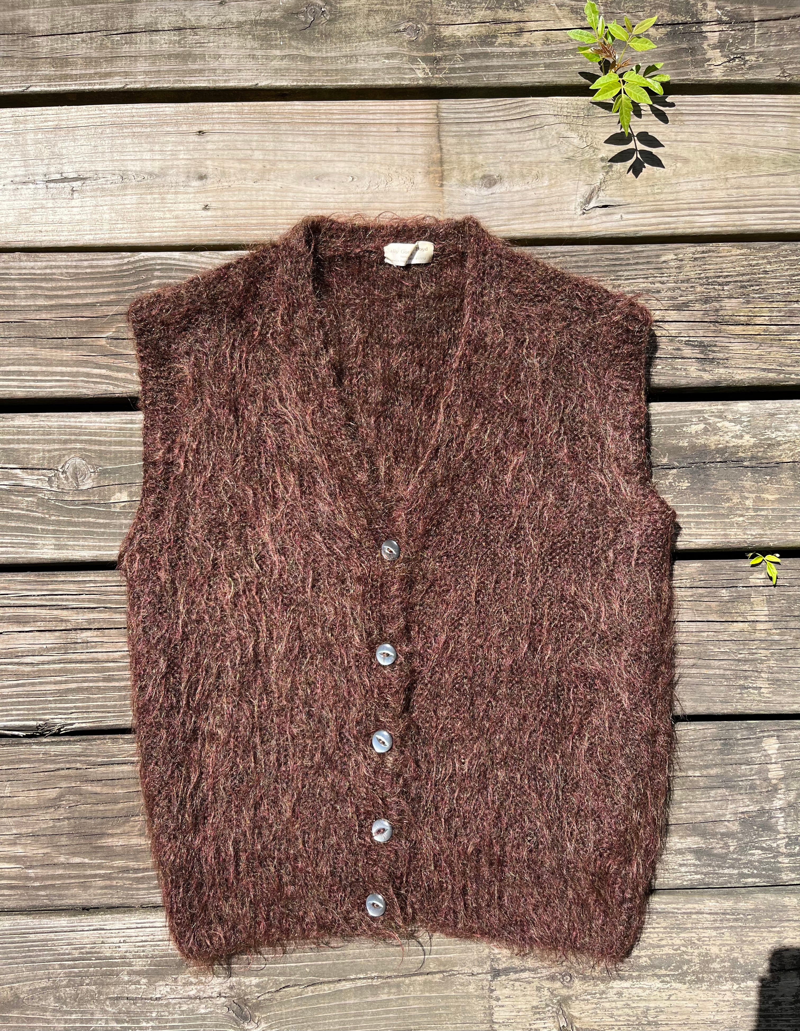 1970s Shaggy Mohair Vest - Grizzly Brown - S/M