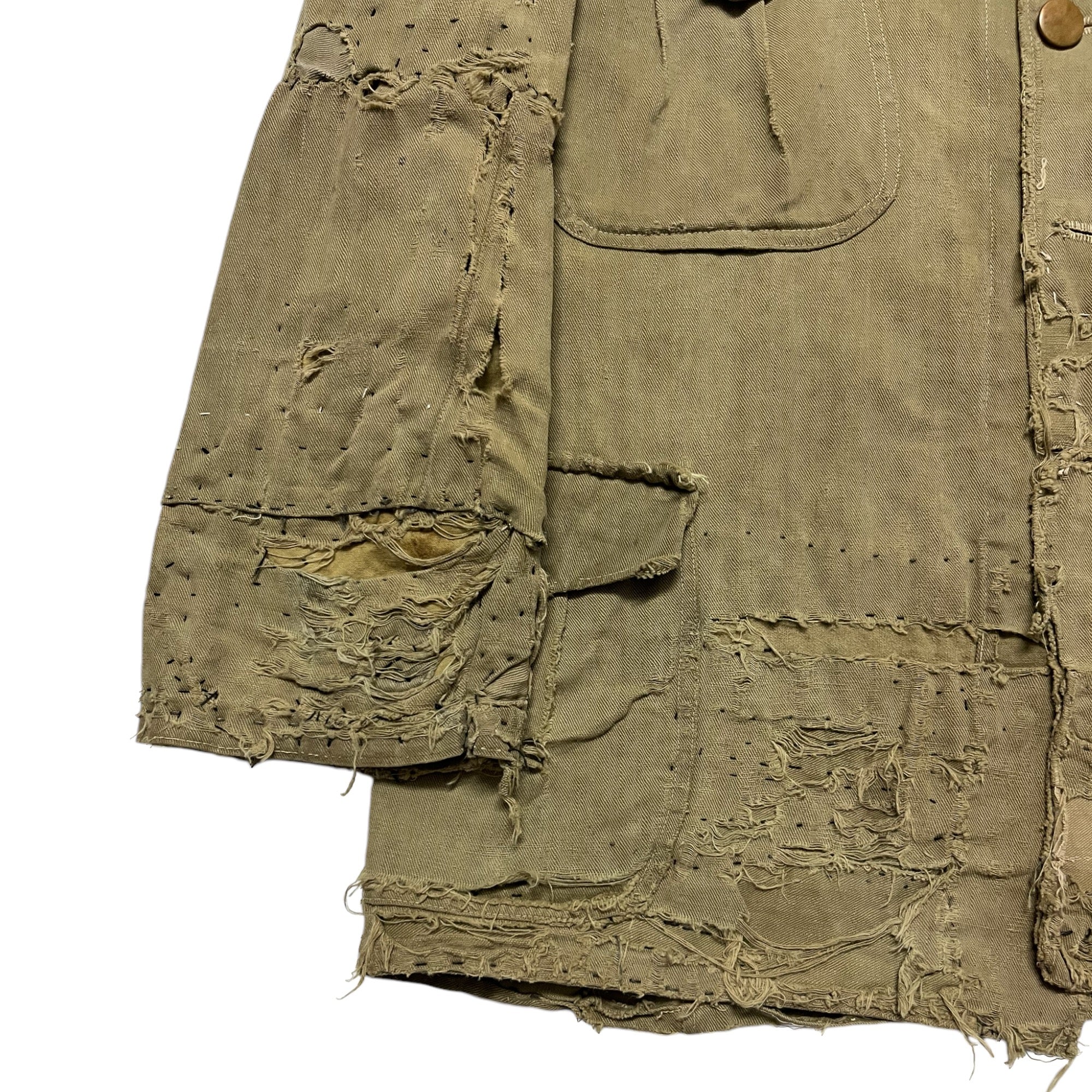 1940s Distressed & Repaired Military Bush Jacket - Khaki/Light Drab - S