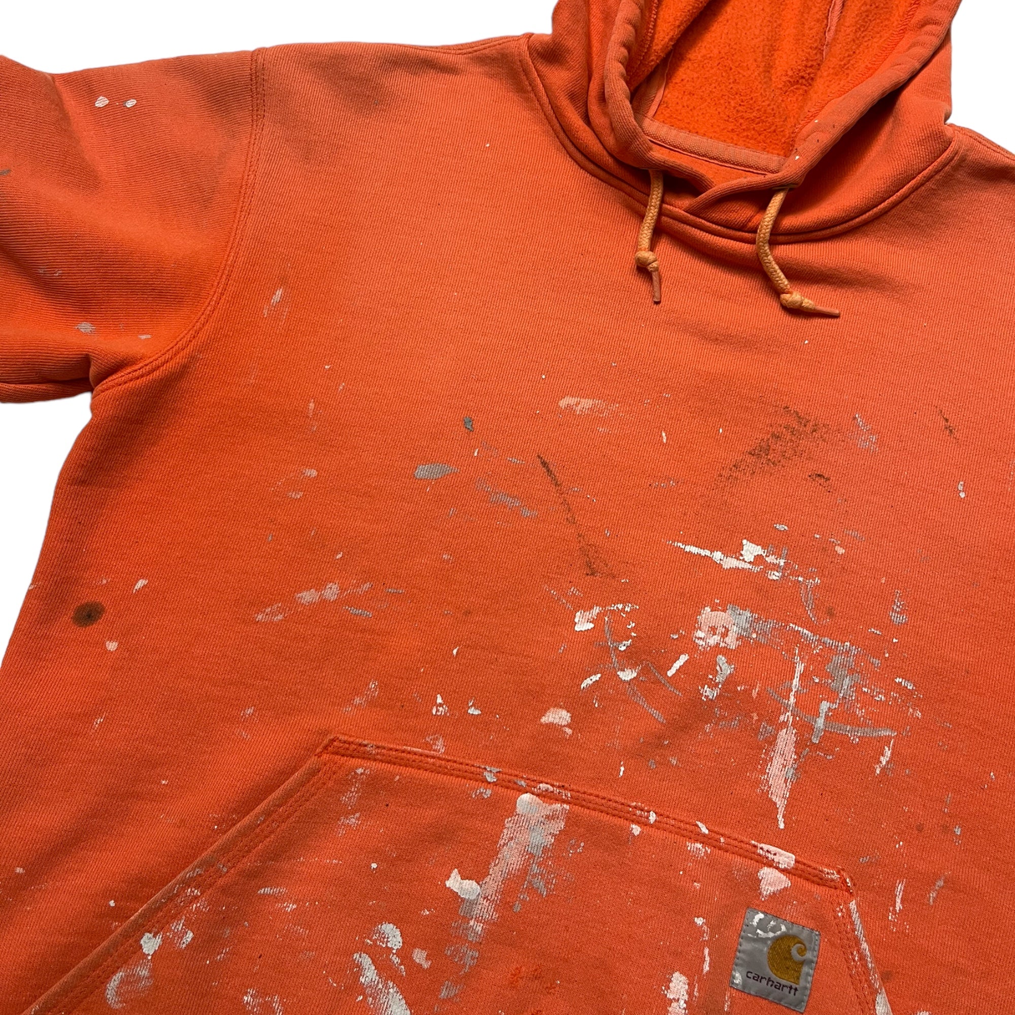 ‘00s Distressed Carhartt Painter Hooded Sweatshirt - Faded Sunkist Orange - S/M/L