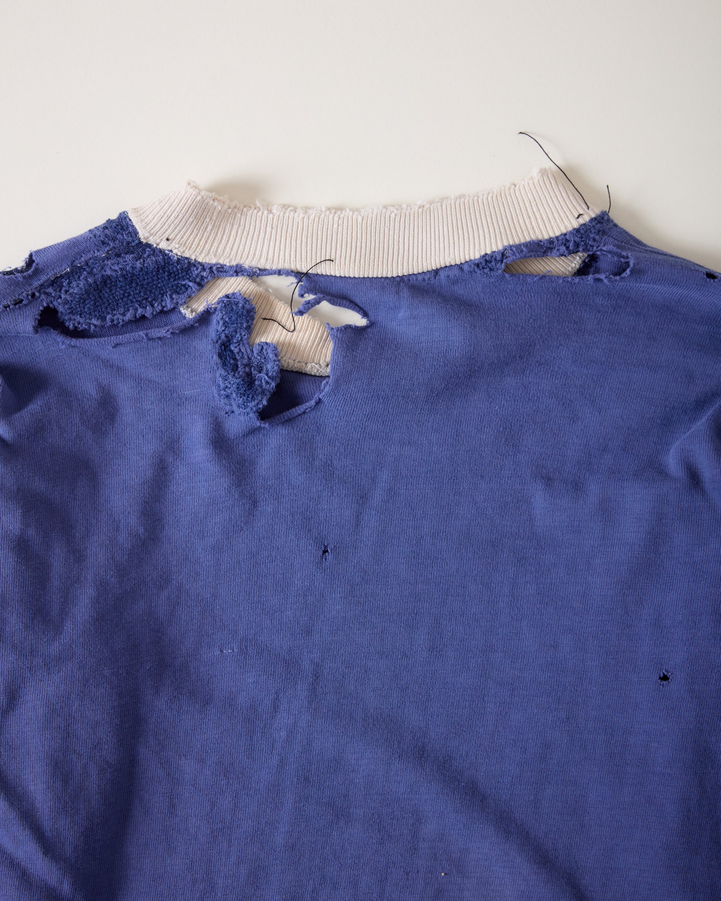 1950/60s French Cotton Longsleeve Shirt/Jersey - Blue/White - XS/S