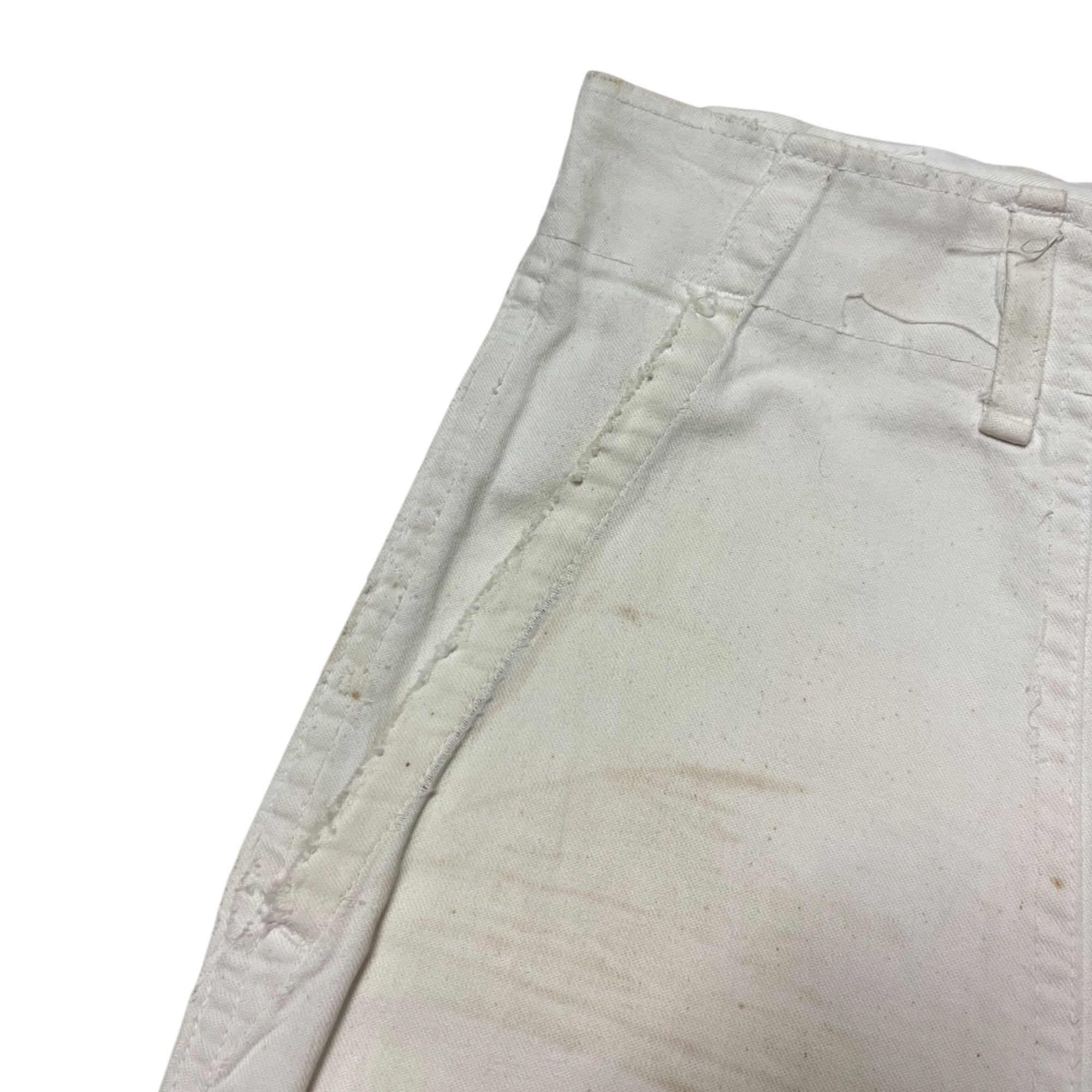 1940s WWII Naval Food Service Hand-Altered & Repaired Trousers - Aged White - 30x29