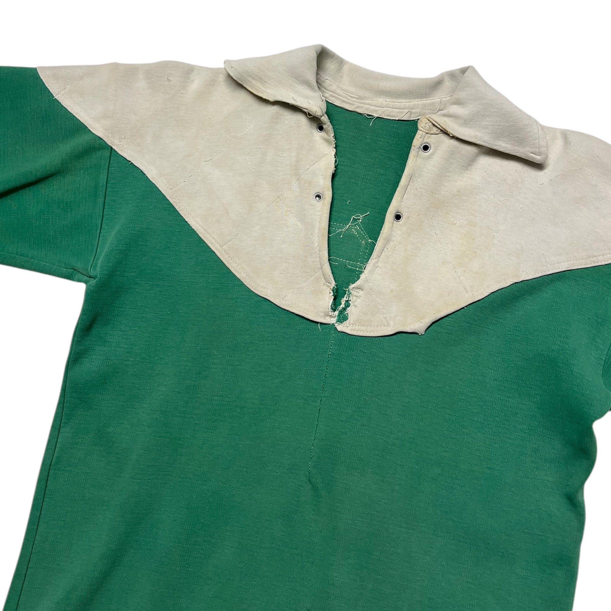 Distressed 1940s French Rugby Shirt - Faded Bottega Green - M/L