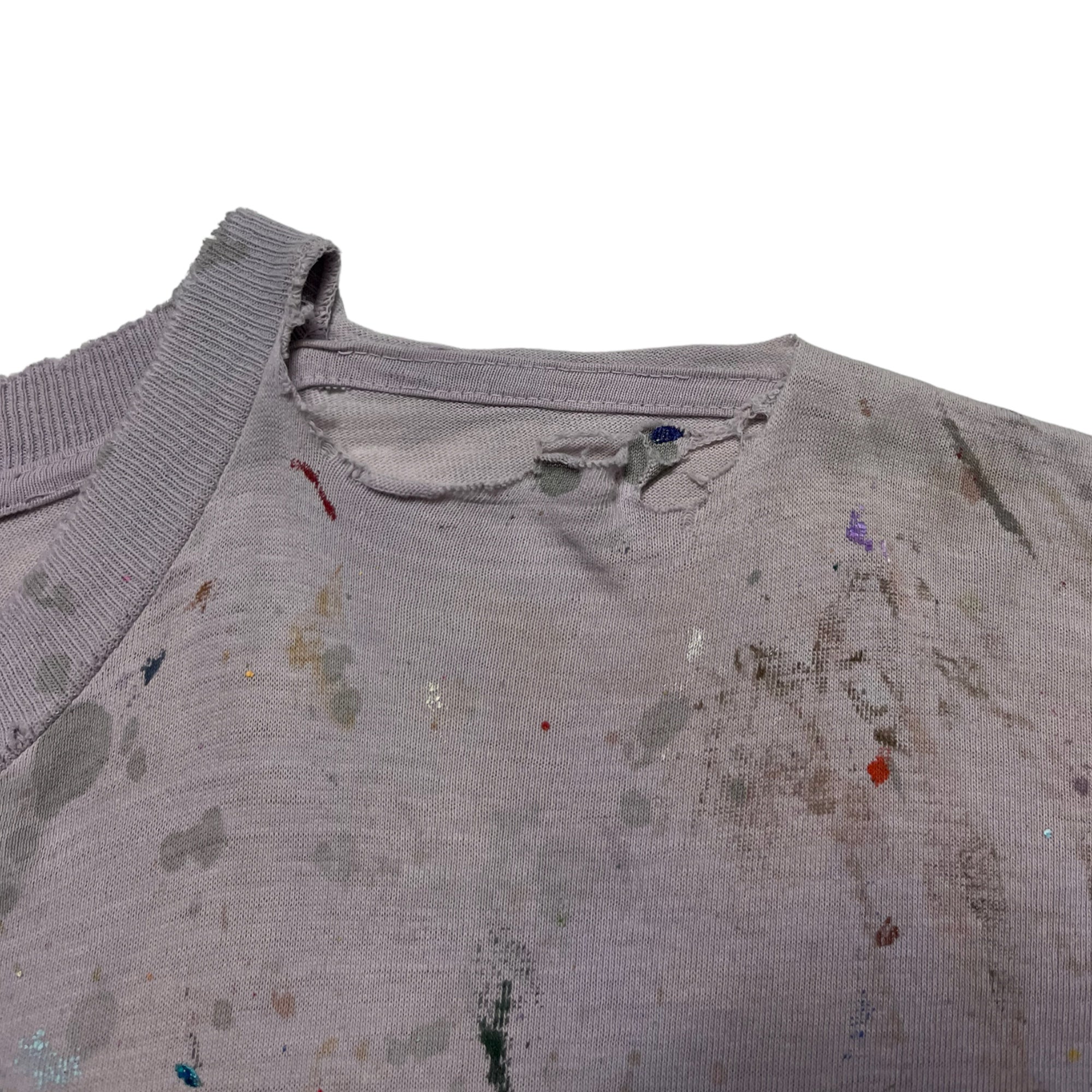 ‘90s Distressed Heavily Painted T-Shirt - Faded Lavender/Multicolor - M/L