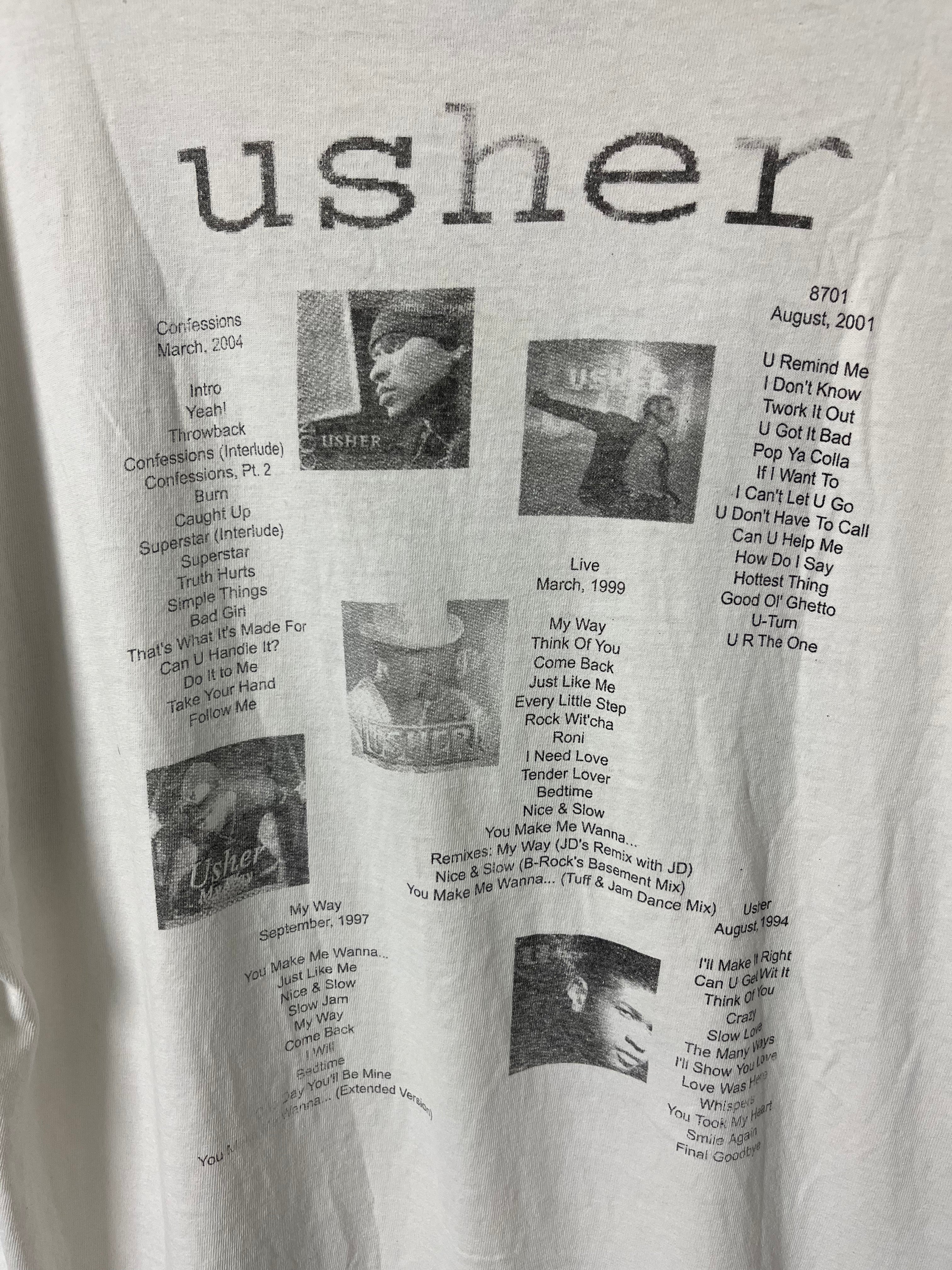‘04 Usher Confessions Tour Bootleg Distressed Rap T-Shirt - Aged White - XL