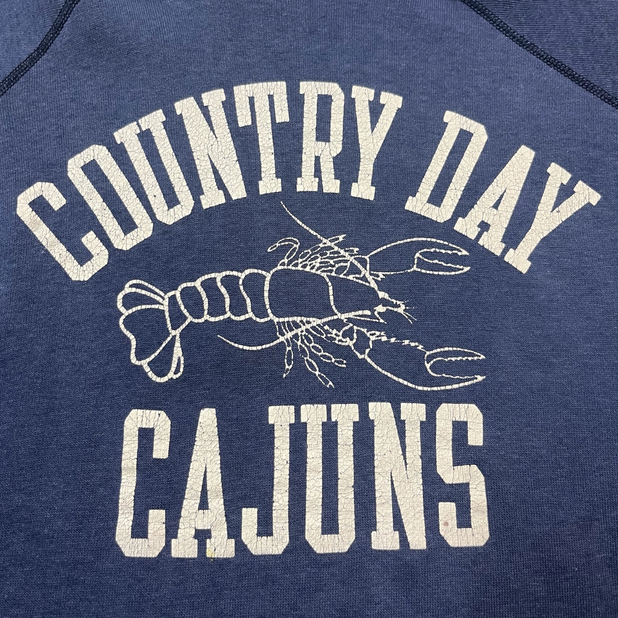 1970s Country Day Cajuns Hooded Raglan Sweatshirt - Faded Blue - L/XL