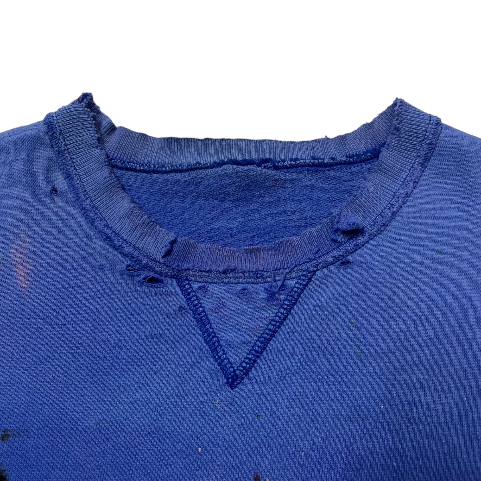 1990s Thrashed Champion Cutoff Crewneck Sweatshirt - Faded Cornflower Blue - M/L
