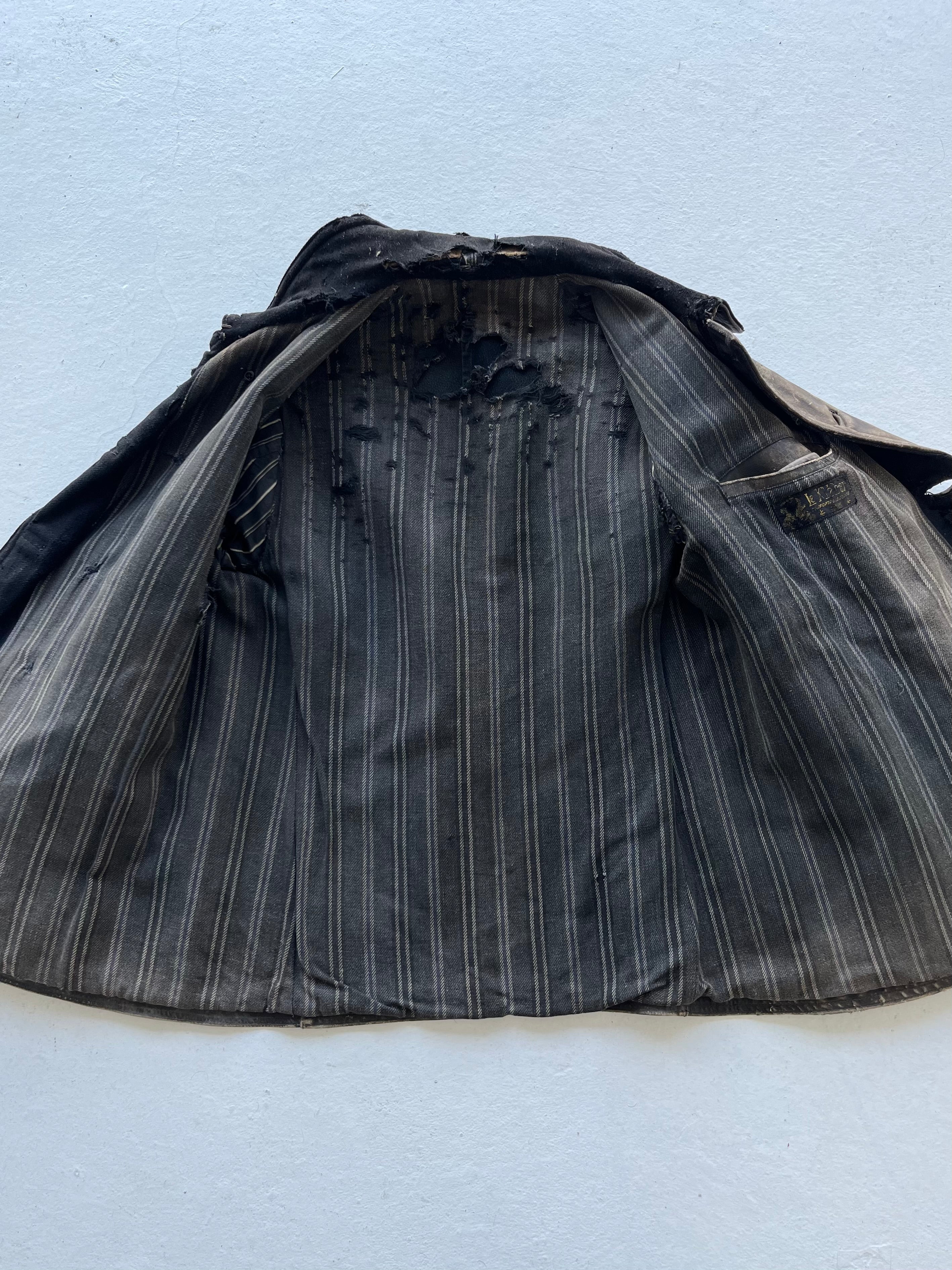 1930s Unusual French ‘Kleber’ Leather Coat with Wool Sleeves - Faded Brown - L