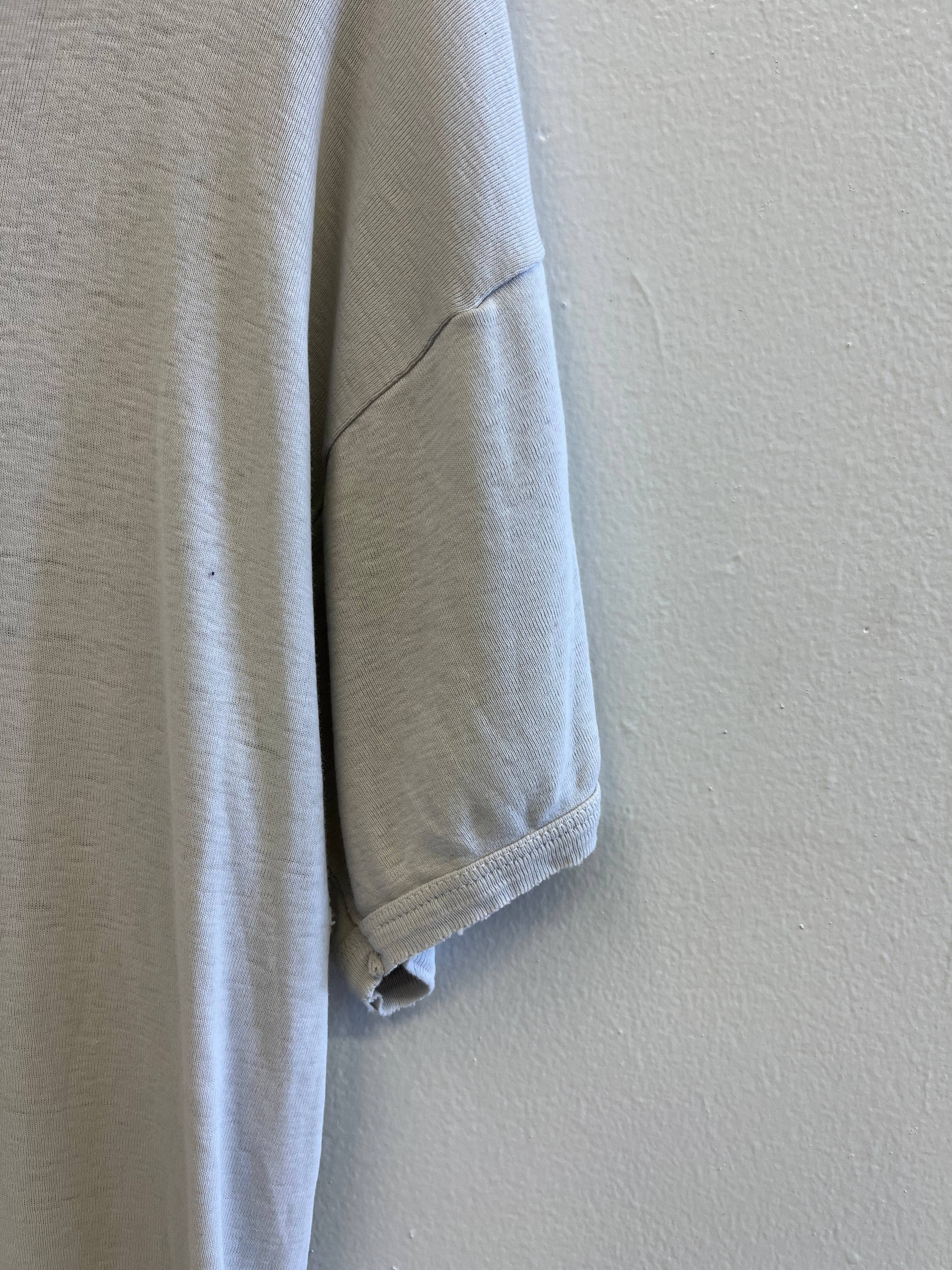 1950s French Distressed Ribbed Work T-Shirt - White - XL