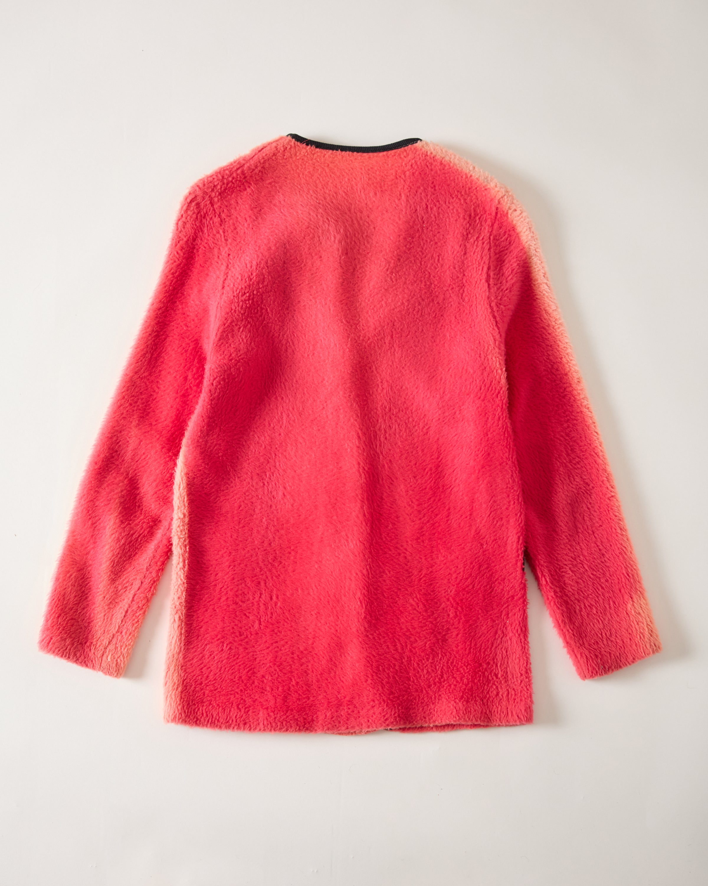 1970s Sun Drenched Fleece ‘Fauxhair’ Sweater with Button Closure - Faded Hot Pink/Infrared - M