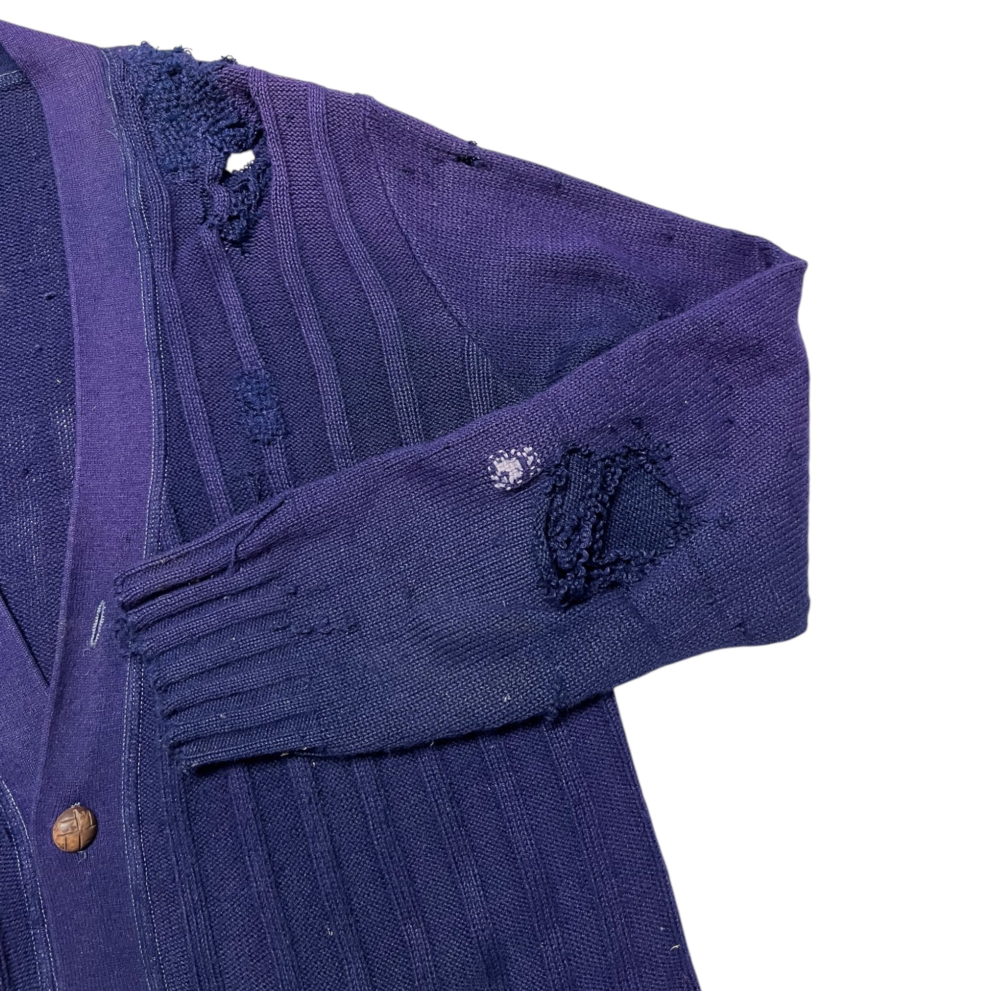 1940s/50s Sun Faded Cardigan With Darned Repairs - Faded Vivid Purple - M