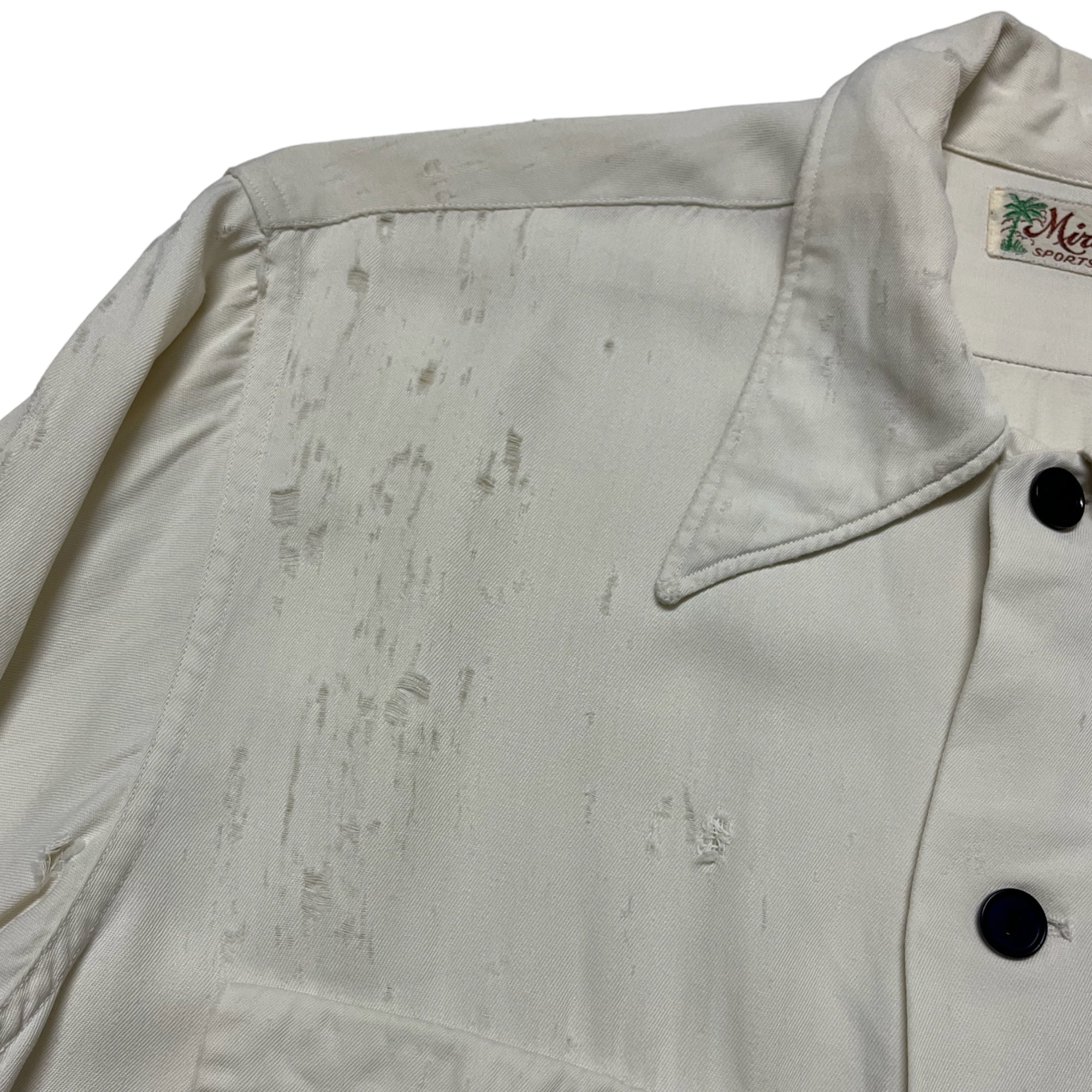 1950s Distressed Gabardine Button Up Shirt - Milk/Desert White - S/M