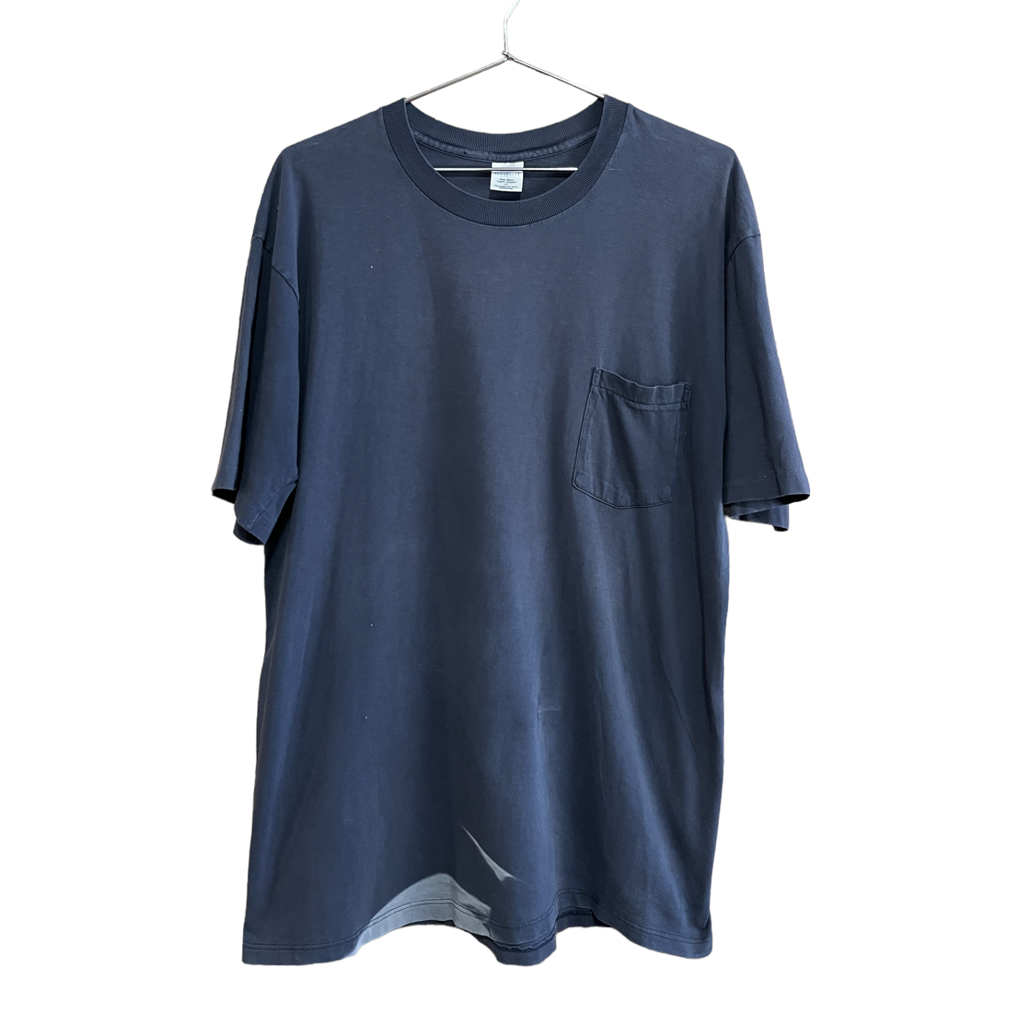90s Faded Pocket Tee With Sun Fading - Faded Navy - L