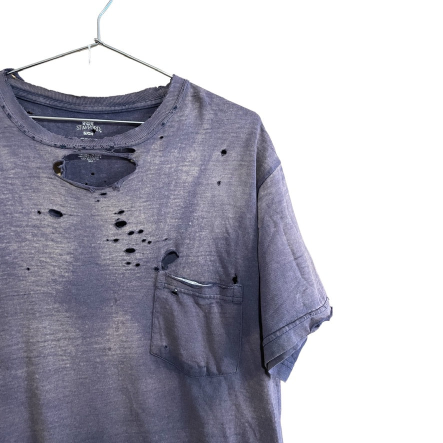 Early 2000s Thrashed and Faded Pocket Tee - Navy Blue/Eggplant - S/M