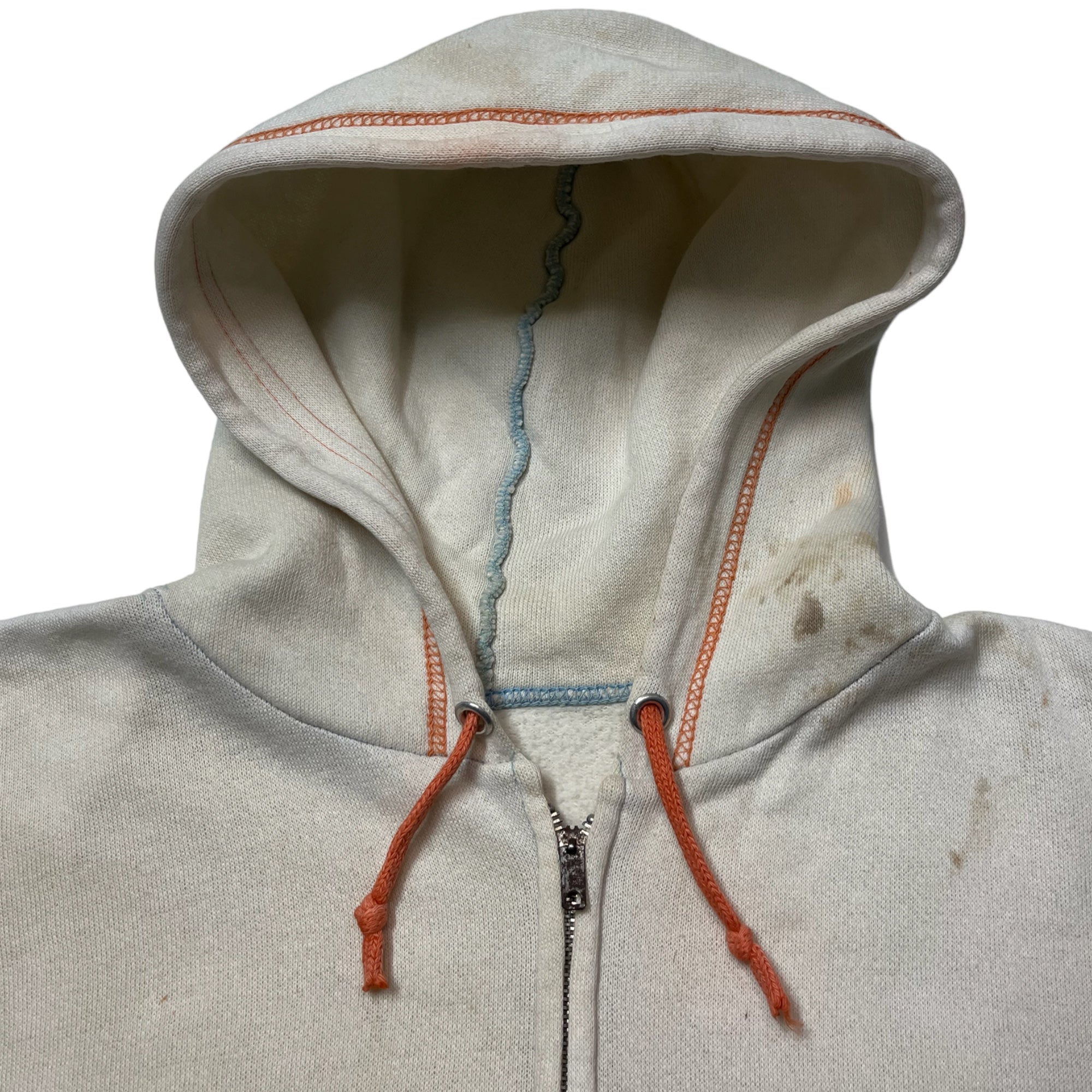 1960s Zip-Up Contrast Stitch Sweatshirt - Cream/Bleached/Orange/Blue - XS/S