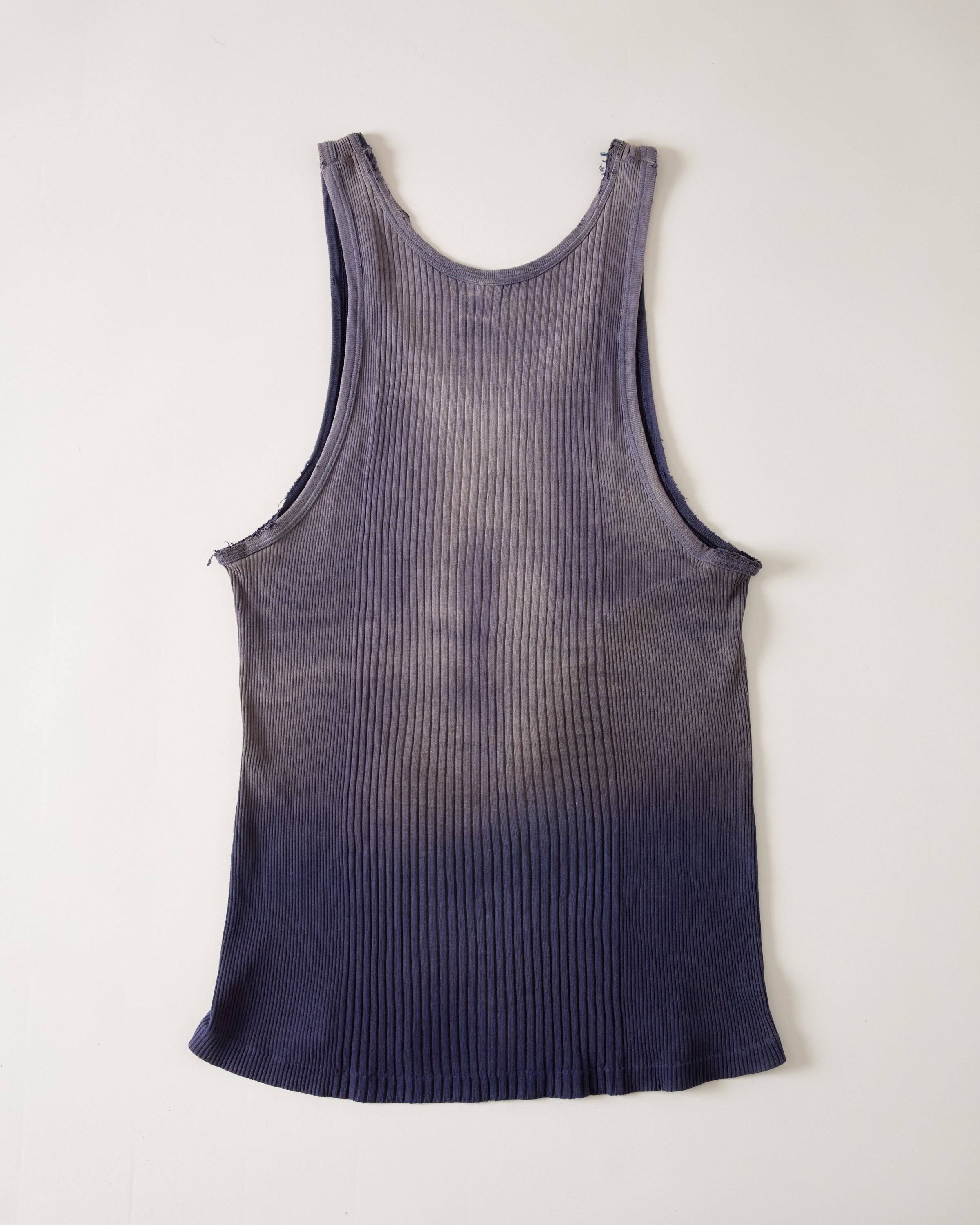 1950s Sun Faded French Ribbed Work Tank with Suspenders Fade - Dark Indigo - L/XL