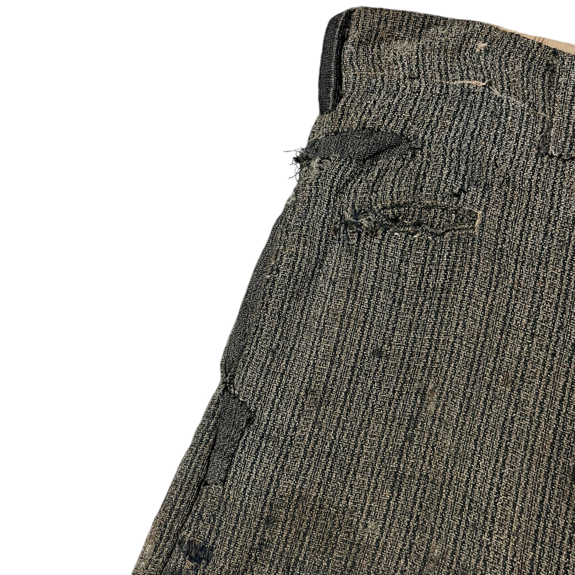 1900s/10s Distressed & Repaired Wool Trousers - Grey/Green -