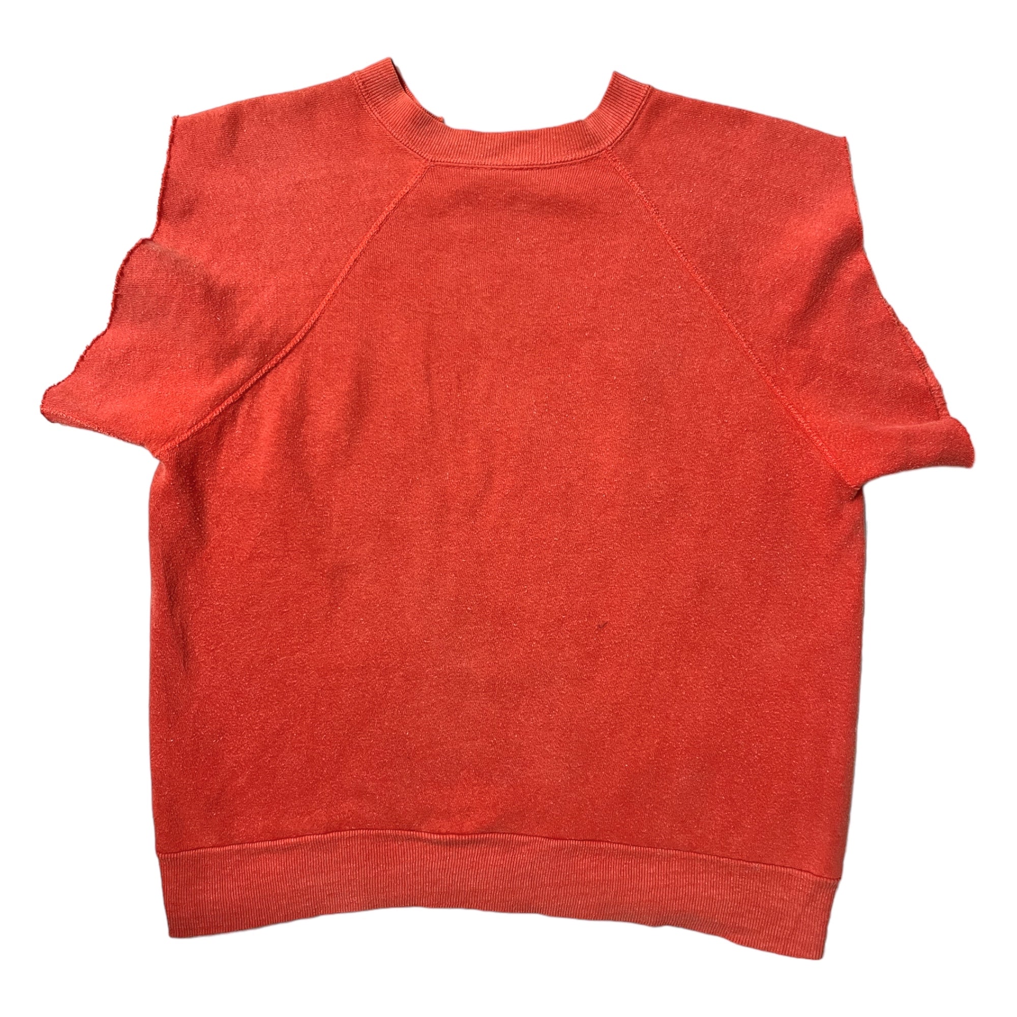 1970s Cutoff Raglan Crewneck Sweatshirt - Faded Orange - S/M