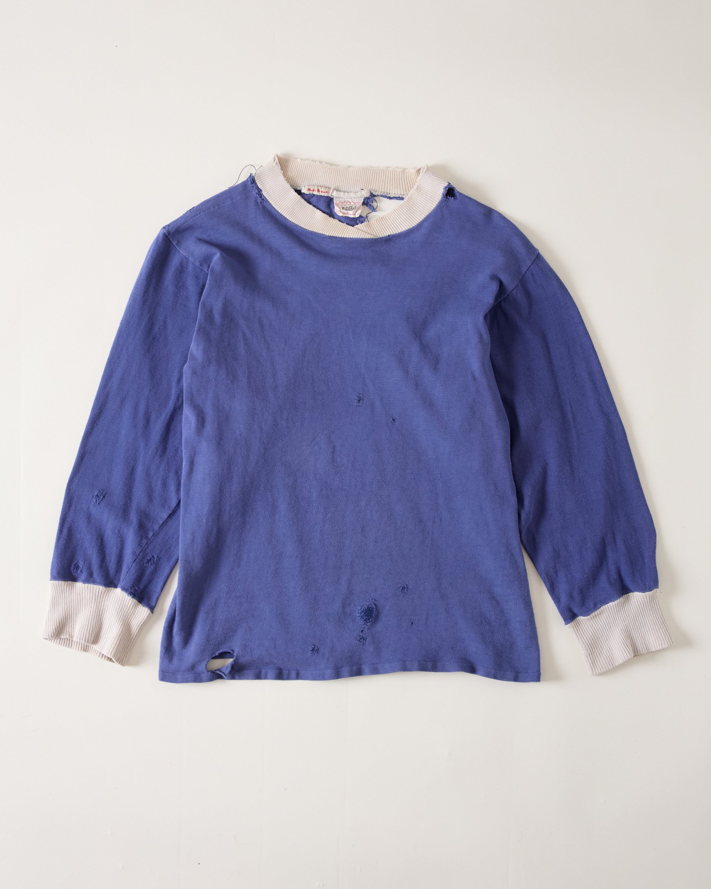 1950/60s French Cotton Longsleeve Shirt/Jersey - Blue/White - XS/S
