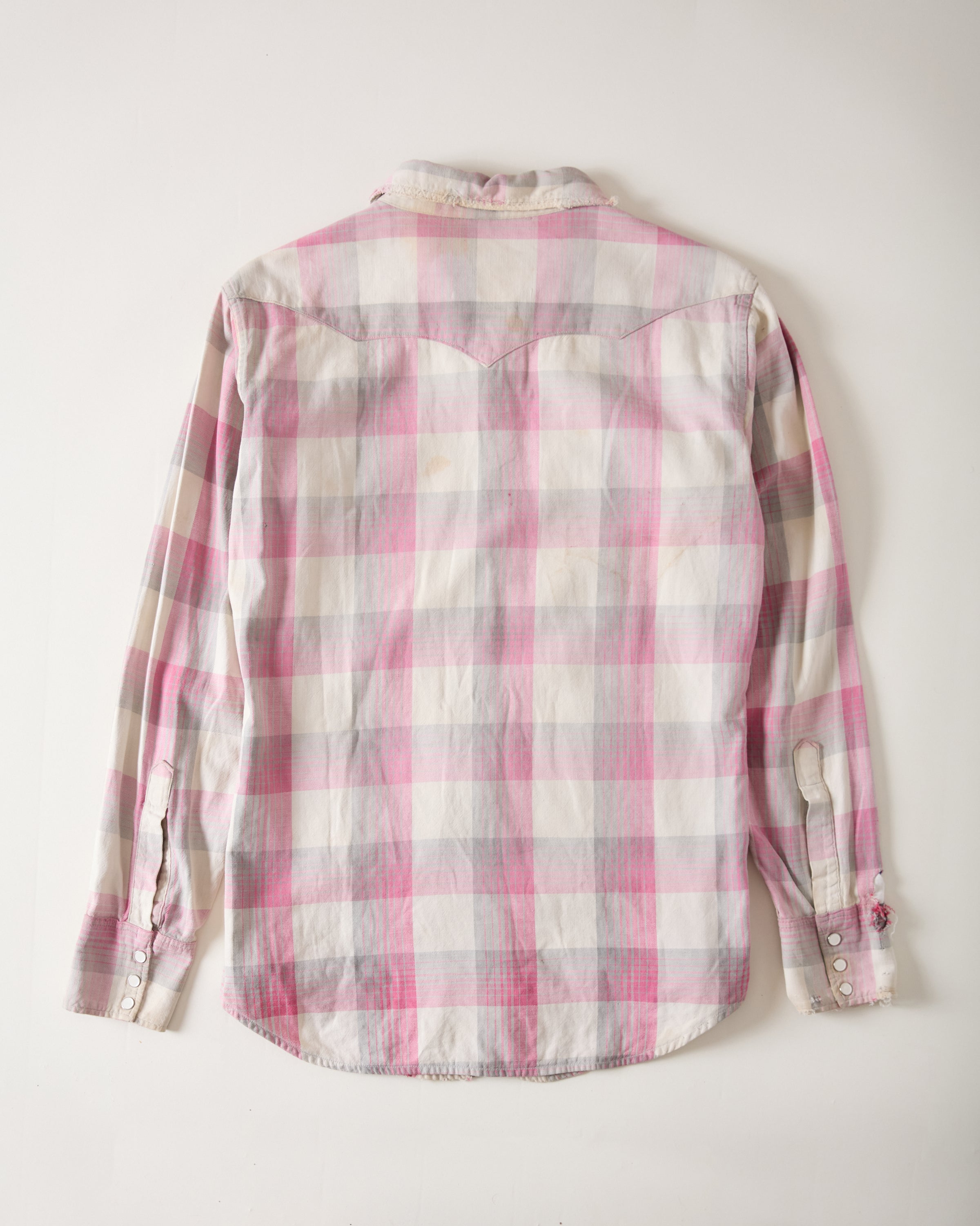 1950s Wrangler ‘Blue Bell’ Distressed Western Snap Shirt - Faded Pink/Eccru - L