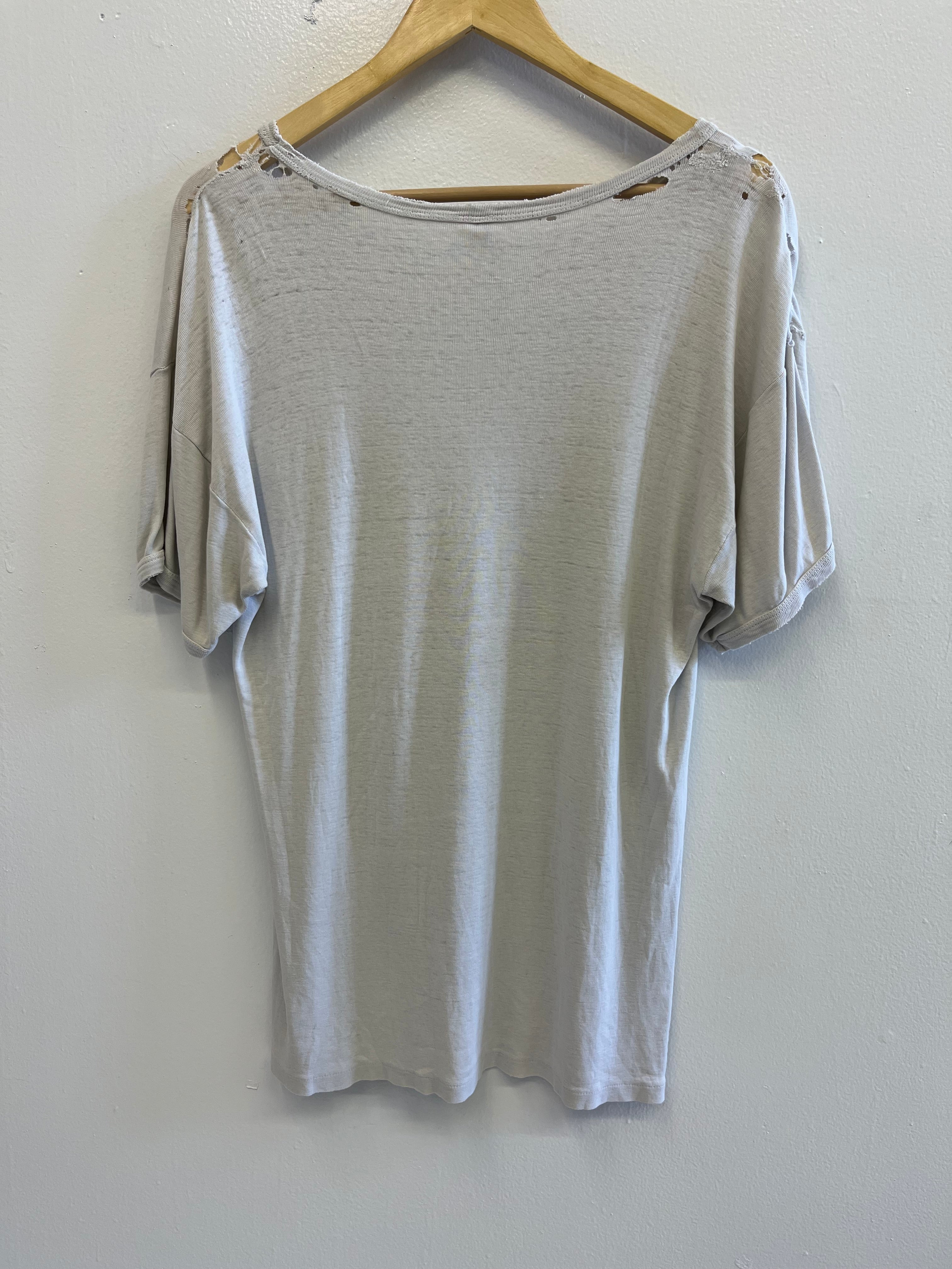 1950s French Distressed Ribbed Work T-Shirt - White - XL