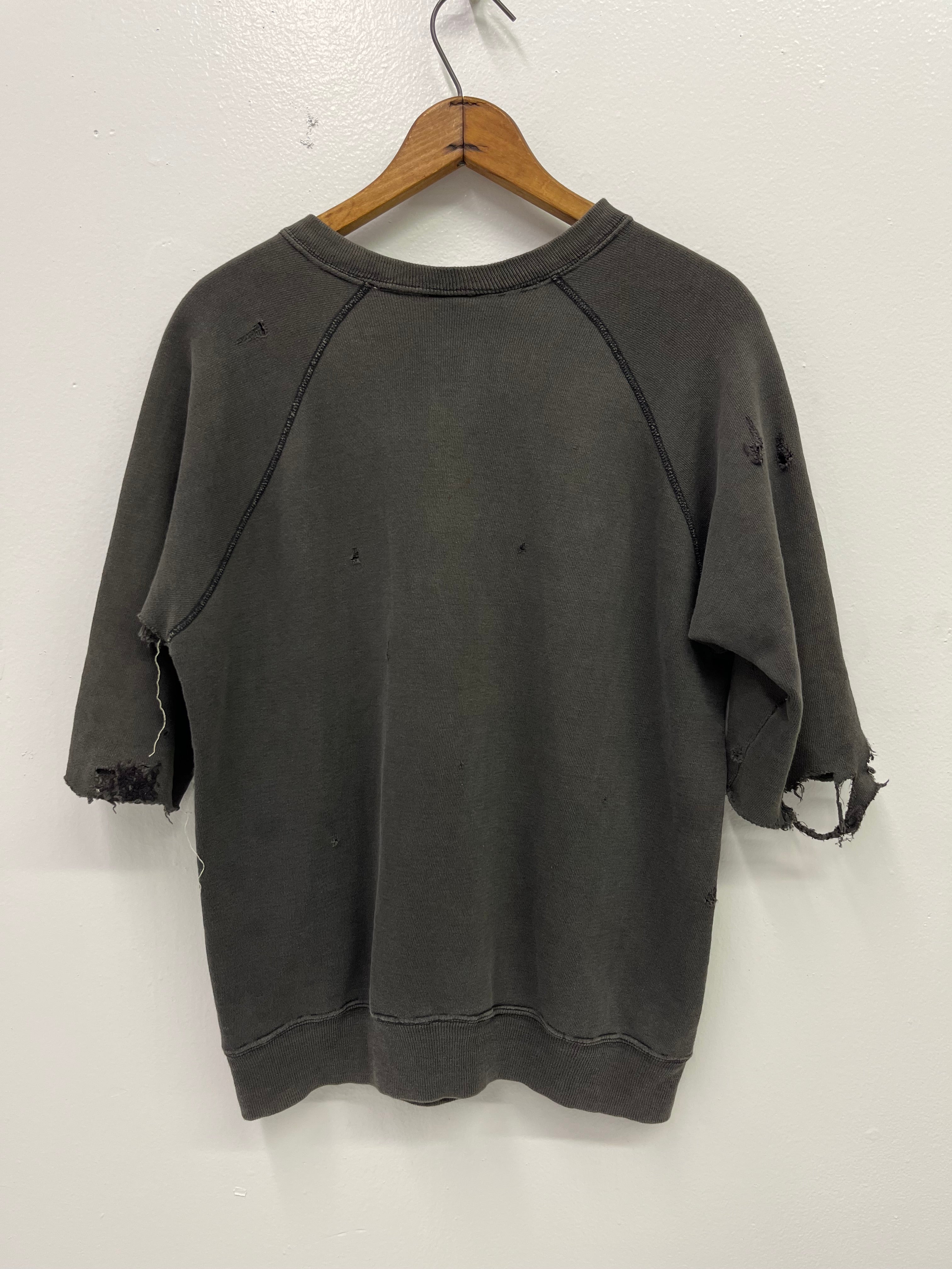 1960s Distressed Cutoff Crewneck Sweatshirt - Faded Black - M/L