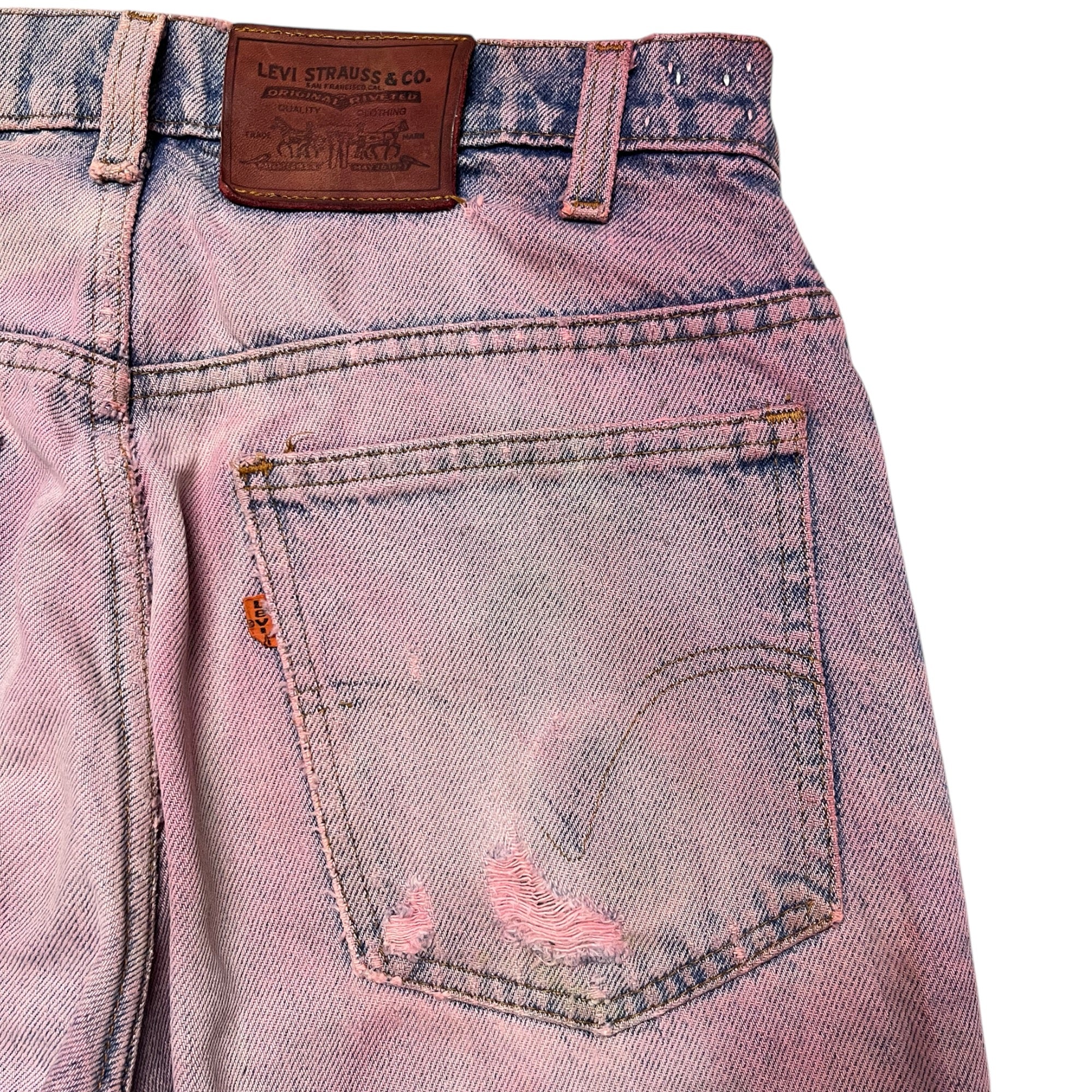 1970s Orange Tab Levi’s Dyed & Repaired Hippie Jeans - Hot Pink/Blue - 31x34