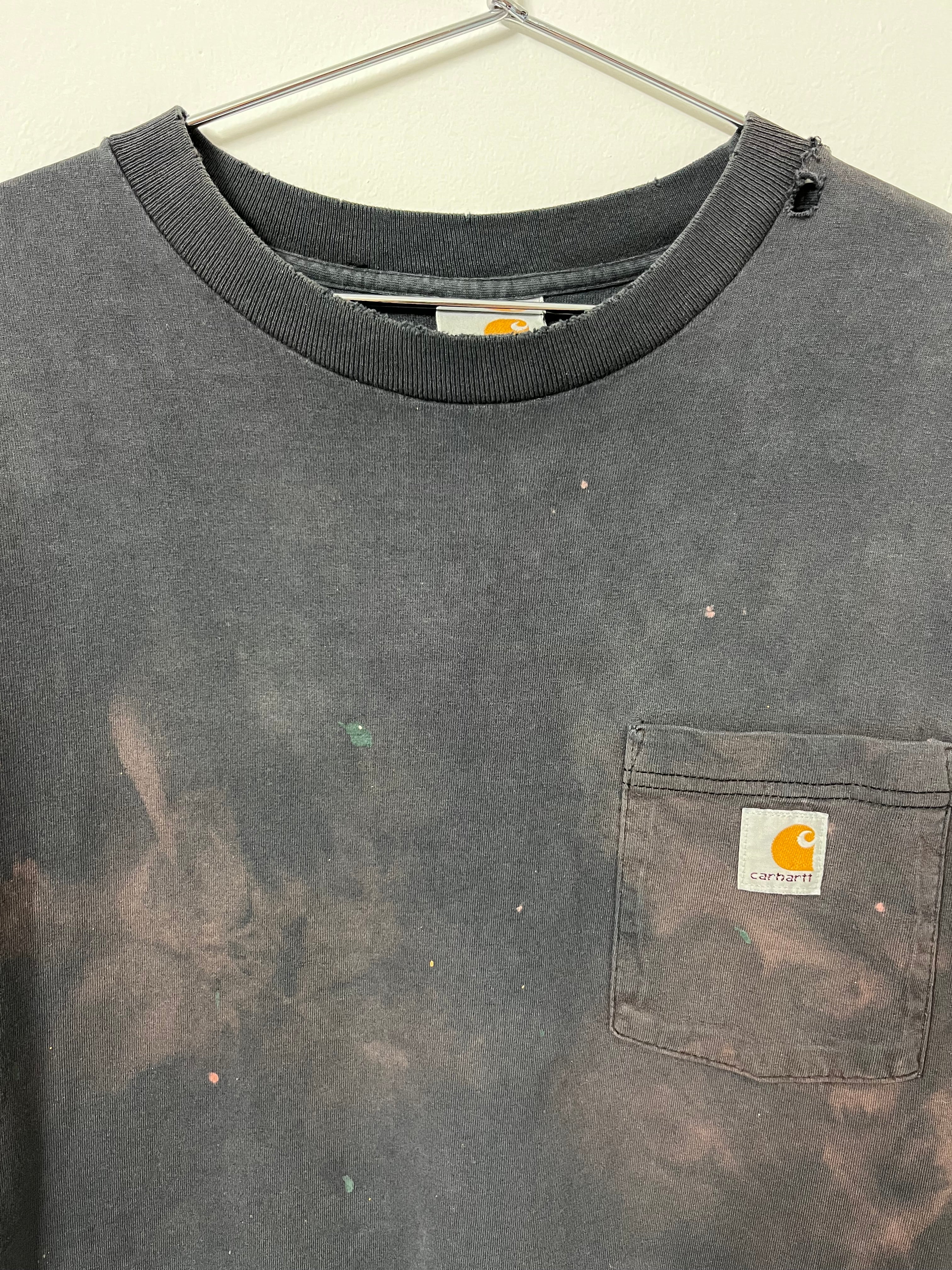 Early 1990s Carhartt Distressed Pocket T-Shirt - Faded Black - XL/XXL