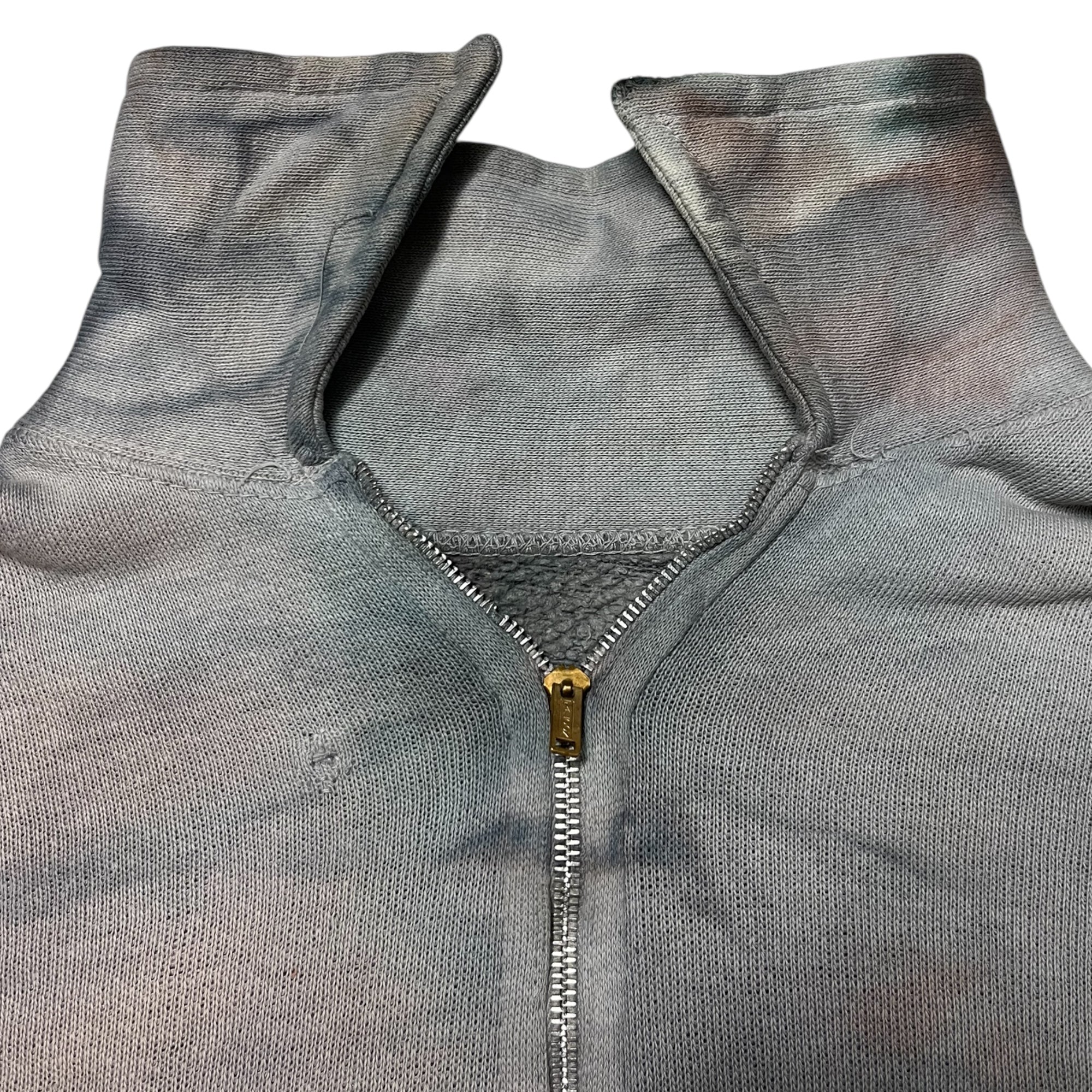 1950s Extensively Discolored, Faded & Stained 1/4-Zip Sweatshirt - White/Slate Grey Storm - S