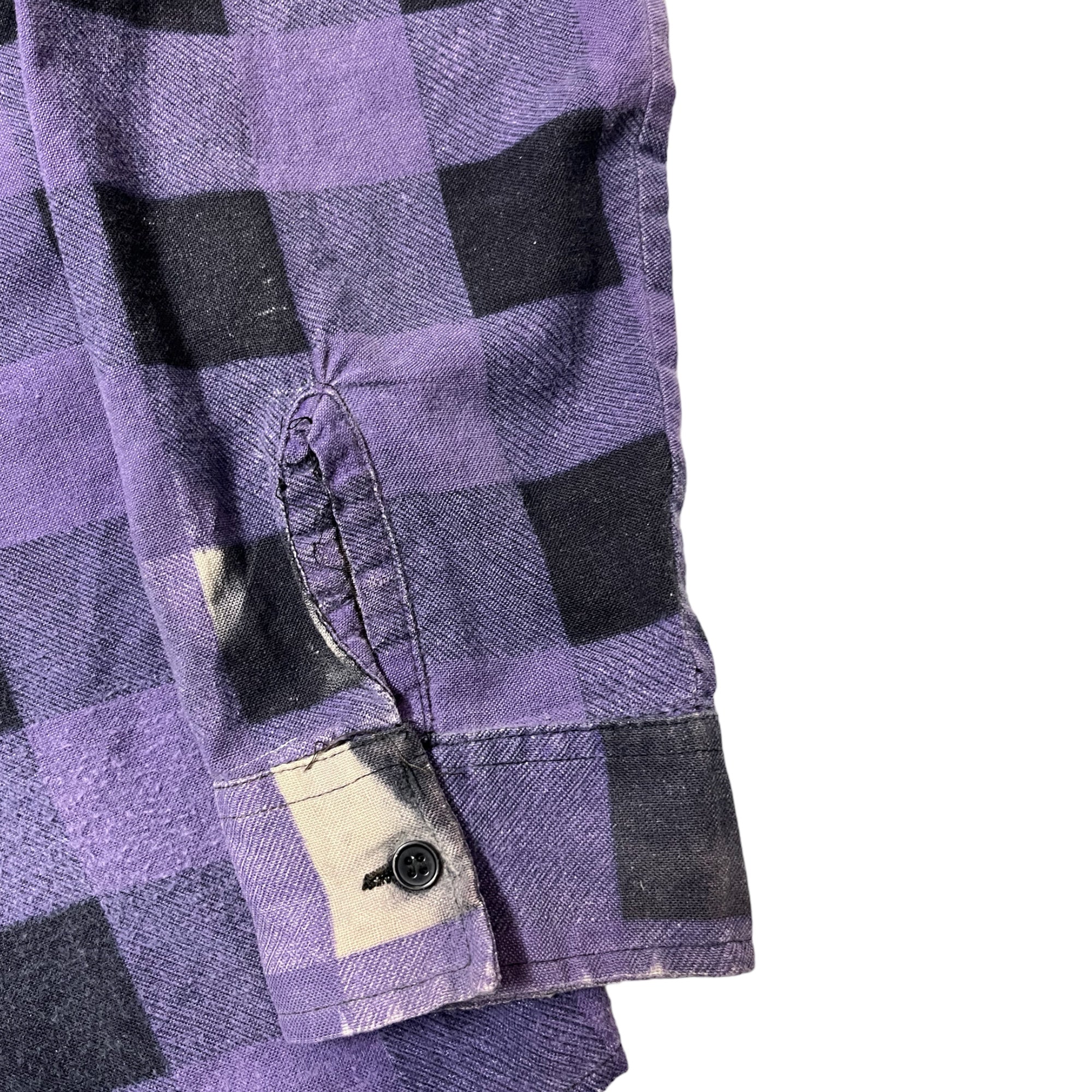 1970s Distressed Sun Drenched Printed Flannel - Purple/Black - XL