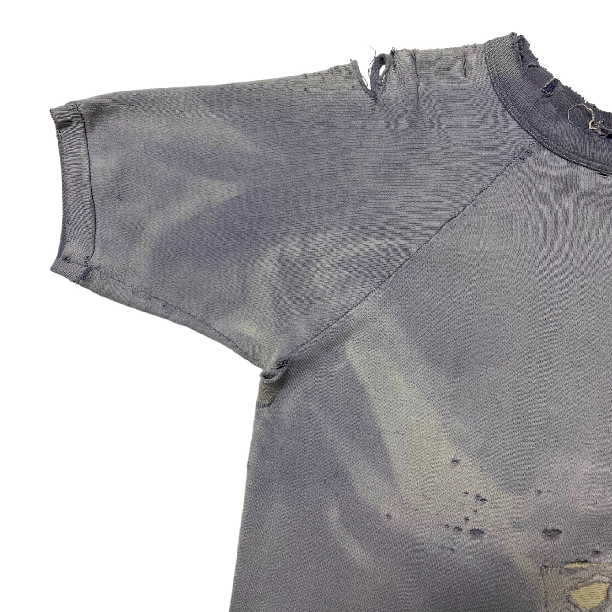 1950s Distressed & Repaired Crewneck Short-Sleeve Sweatshirt - Sun Faded Lavender - S